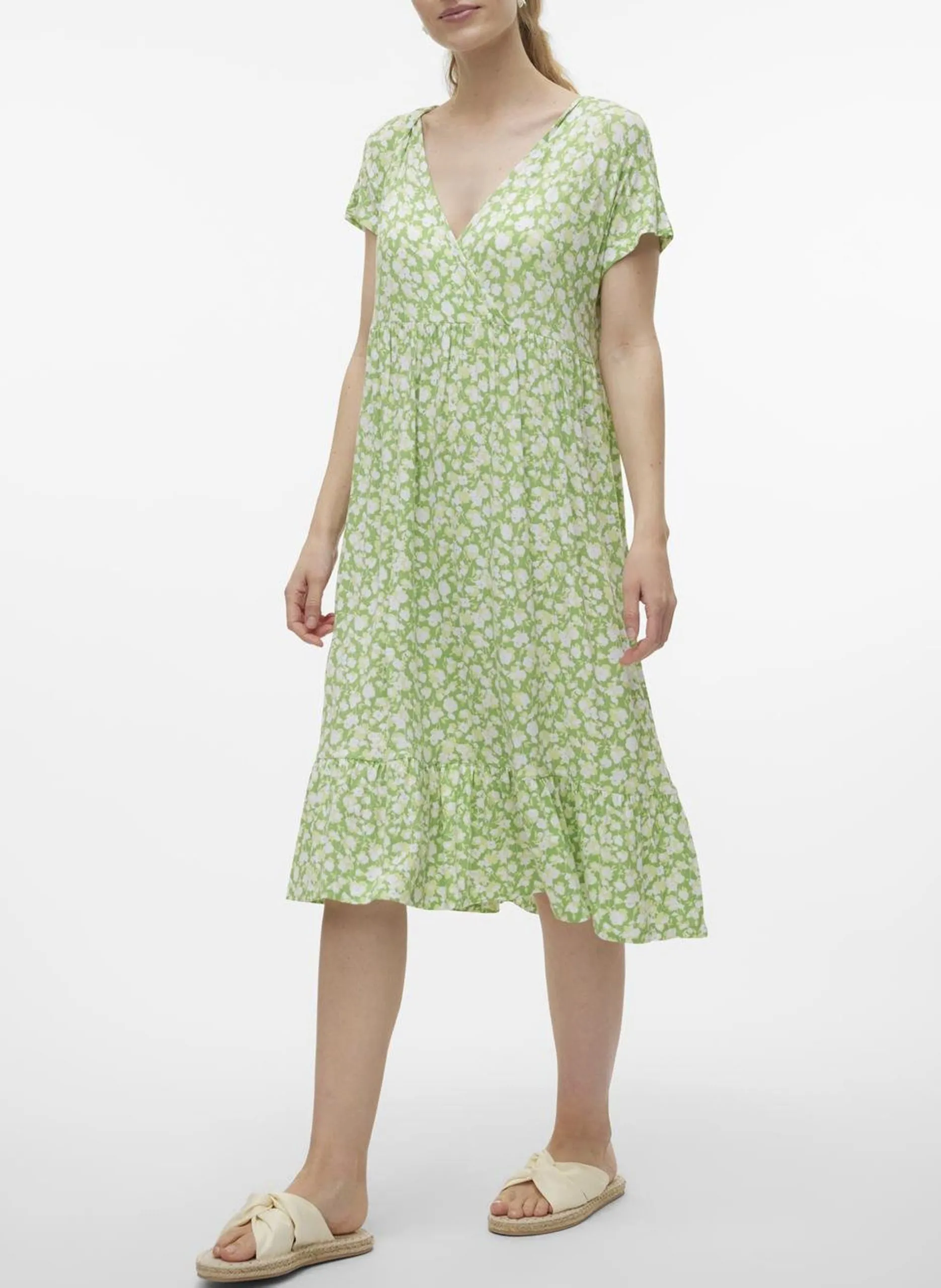 Robe midi droite col V Multicolore HELEN