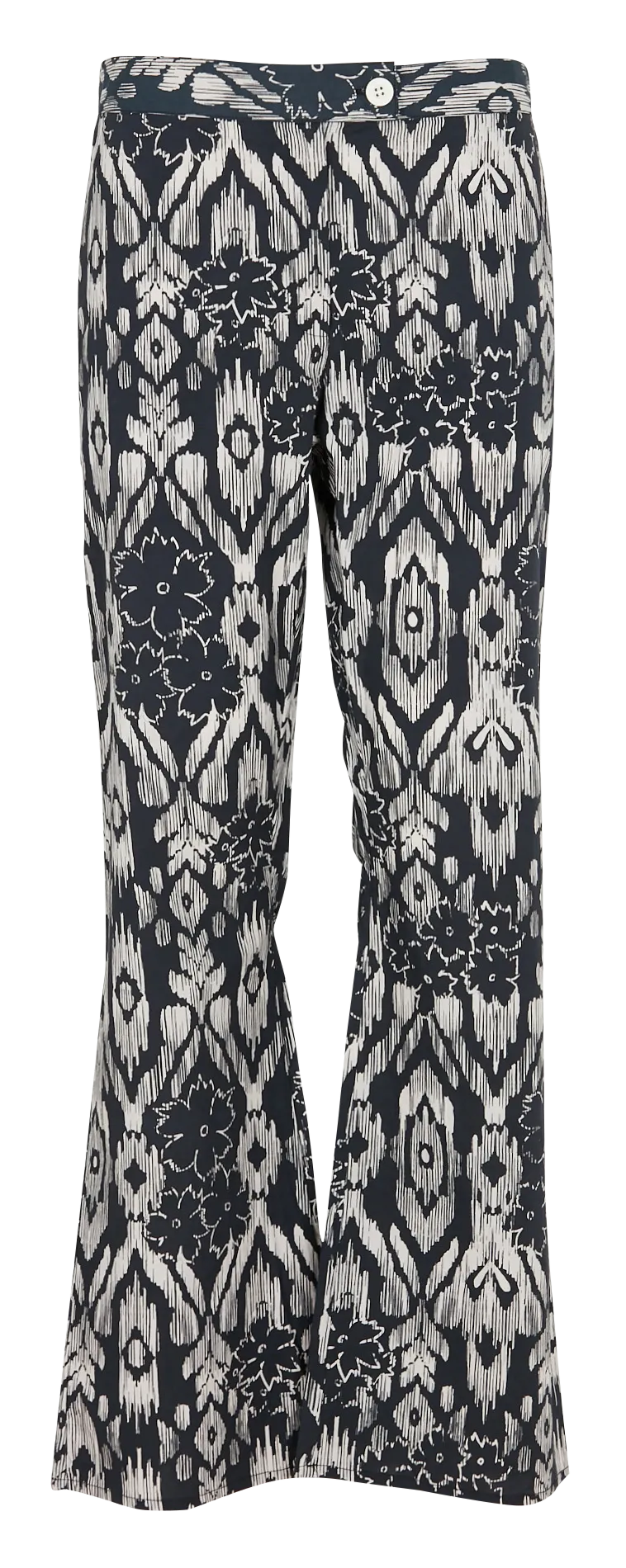Pantalon droit en coton imprimé Noir IKAT FLOWER