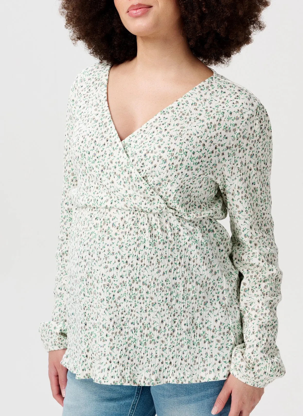 Blouse col V en coton bio mélangé Blanc JANICE