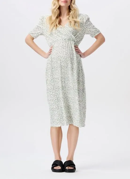 Robe midi col V en coton bio mélangé Blanc JAELYNN