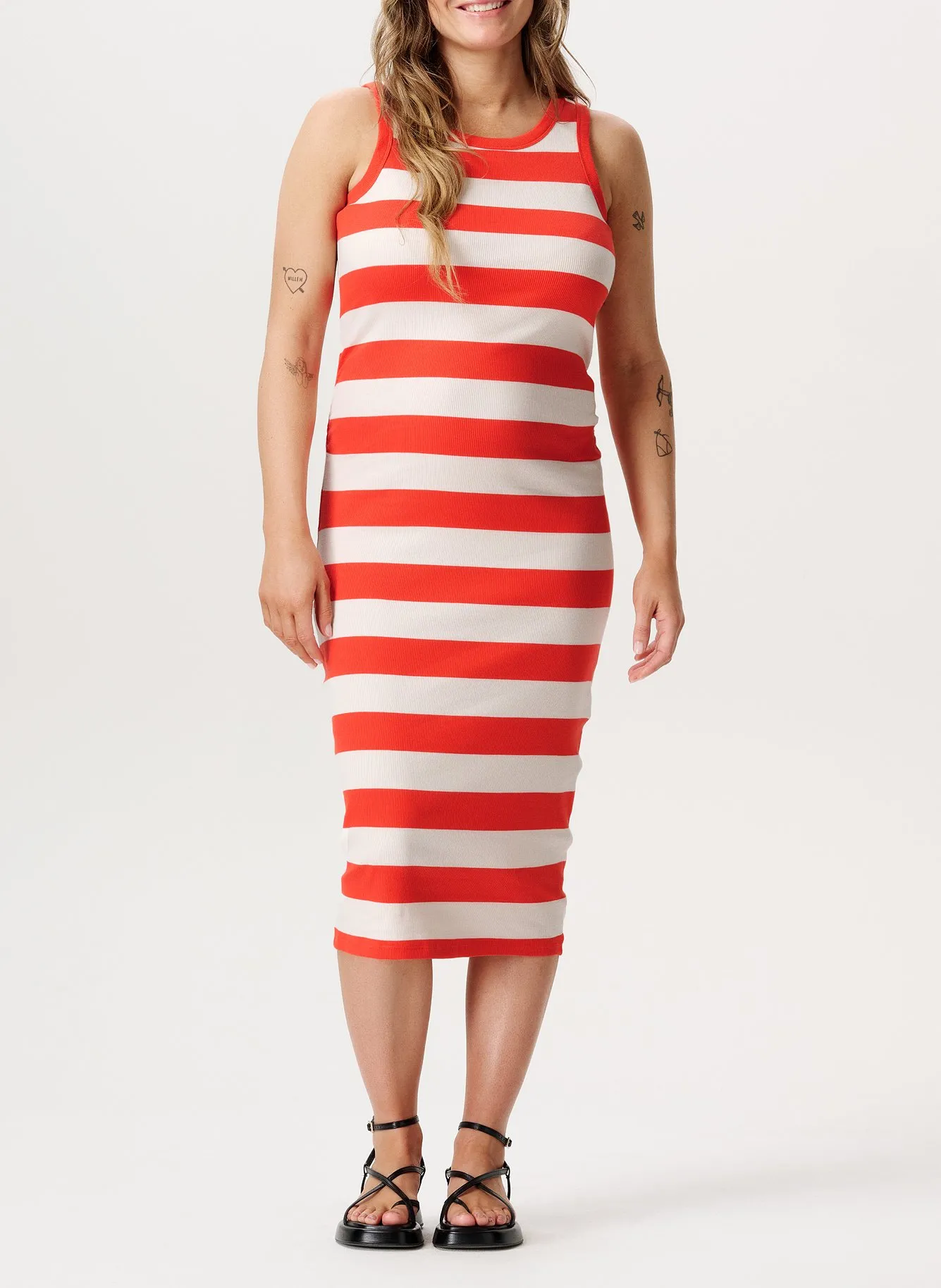 Robe midi rayée en coton bio Rouge KEESJE