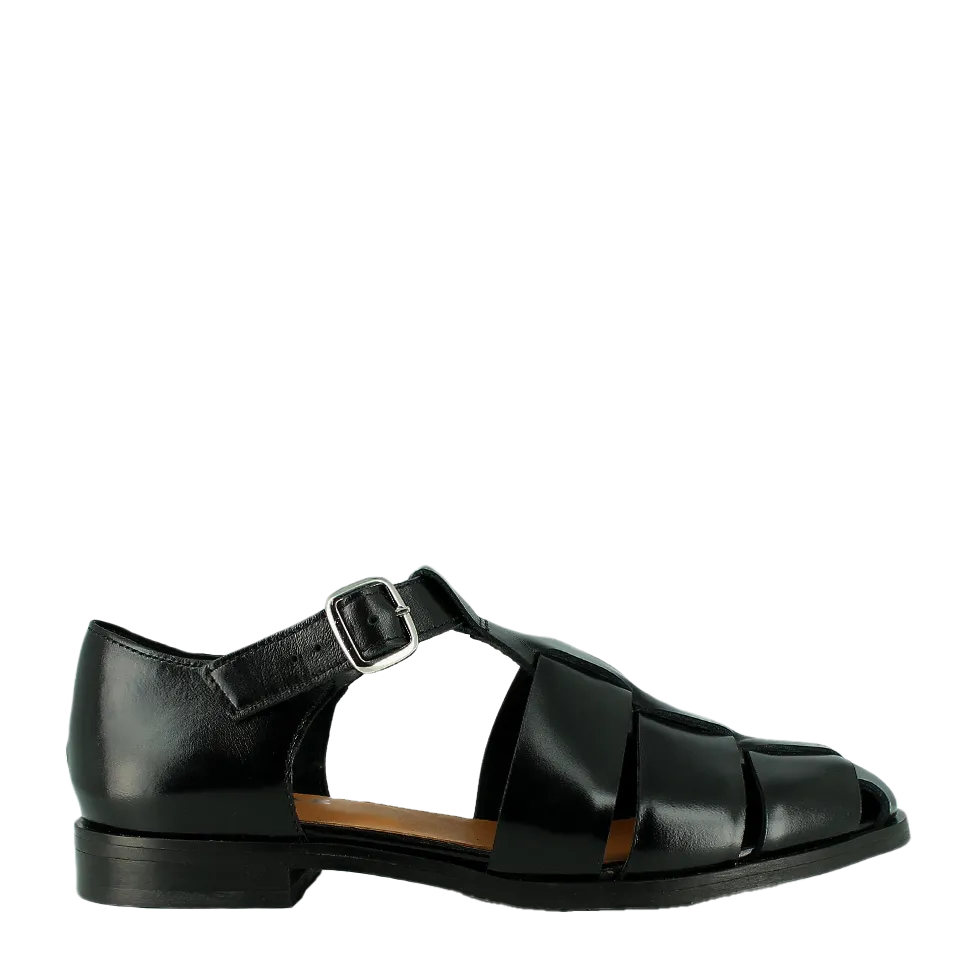 Sandales plates en cuir Noir AGOSTA