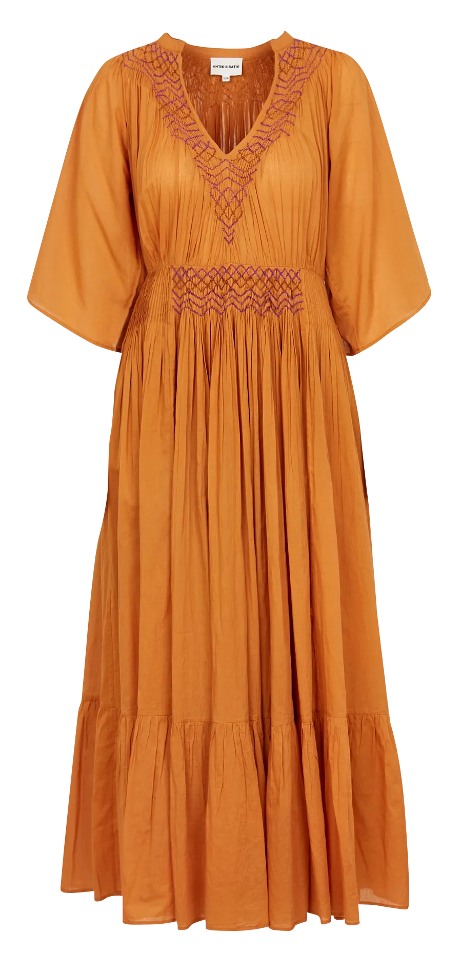 Robe longue ample col V en coton Marron AYO