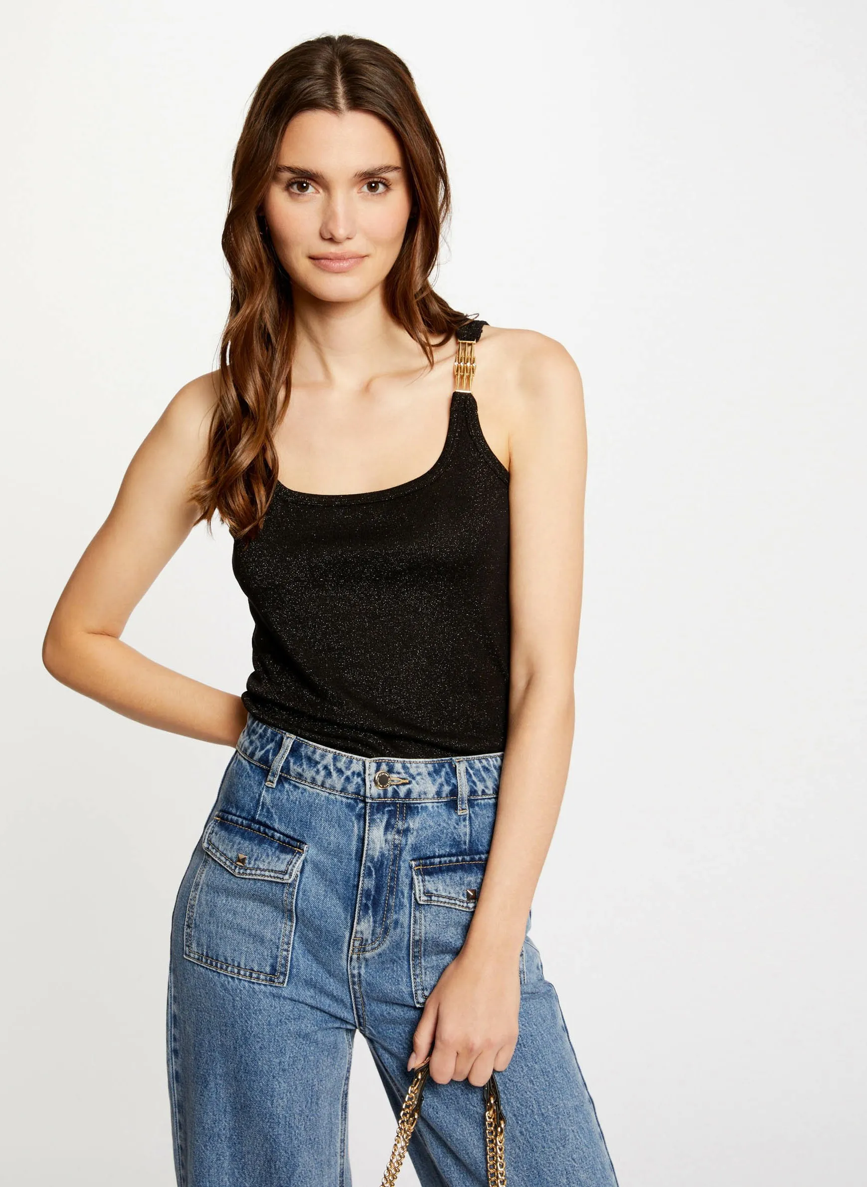 Débardeur bretelles fines métallisé Marron 241-DIDO1