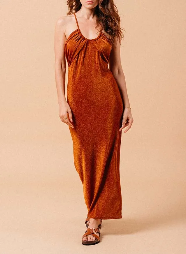 Robe midi moulante à dos croisé en jersey Orange MILA