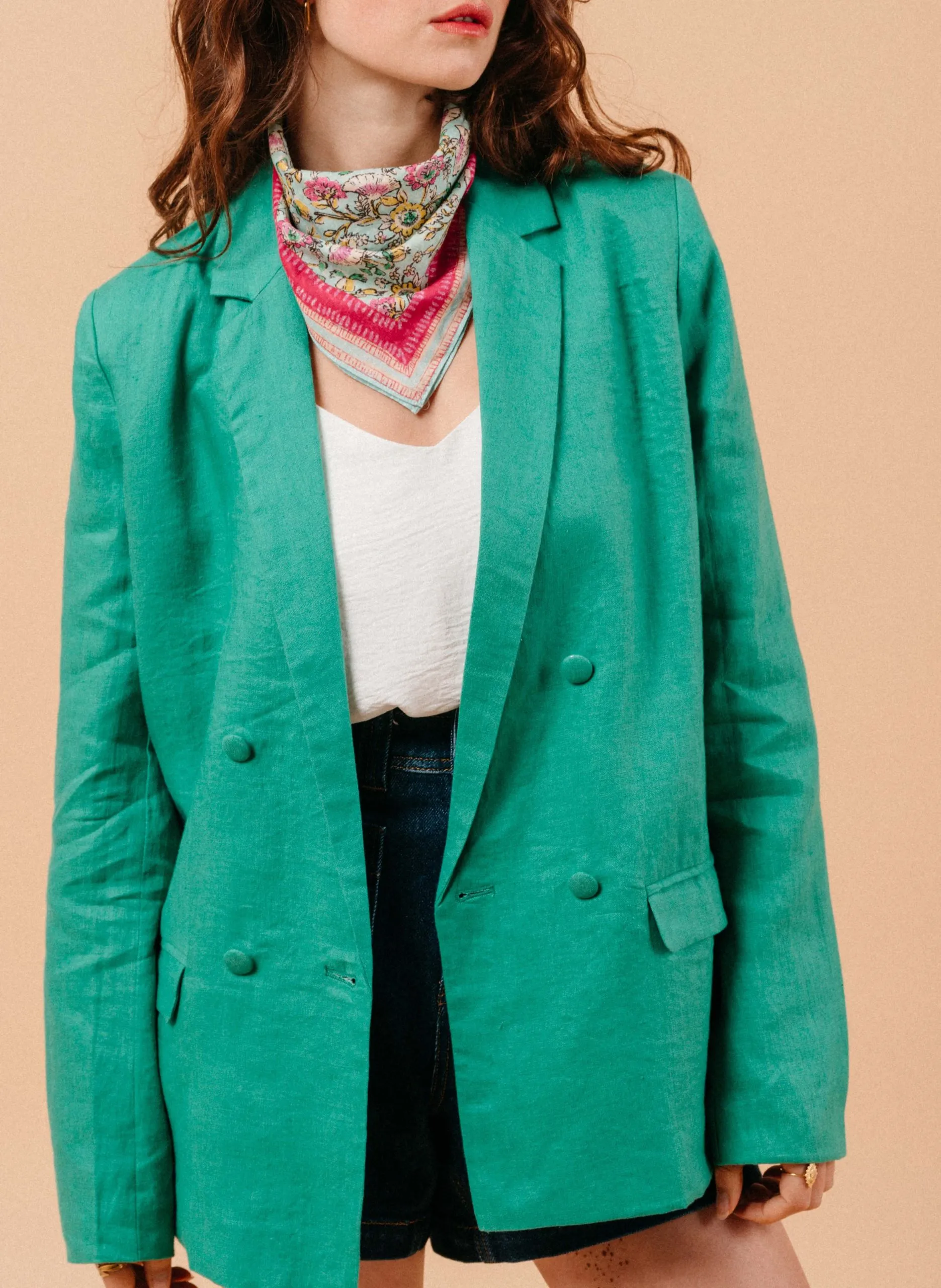 Blazer à double croisure en lin Vert MOZART