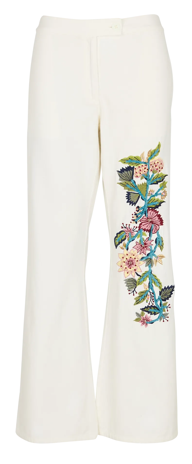 Pantalon droit en coton brodé Beige BOMBAY