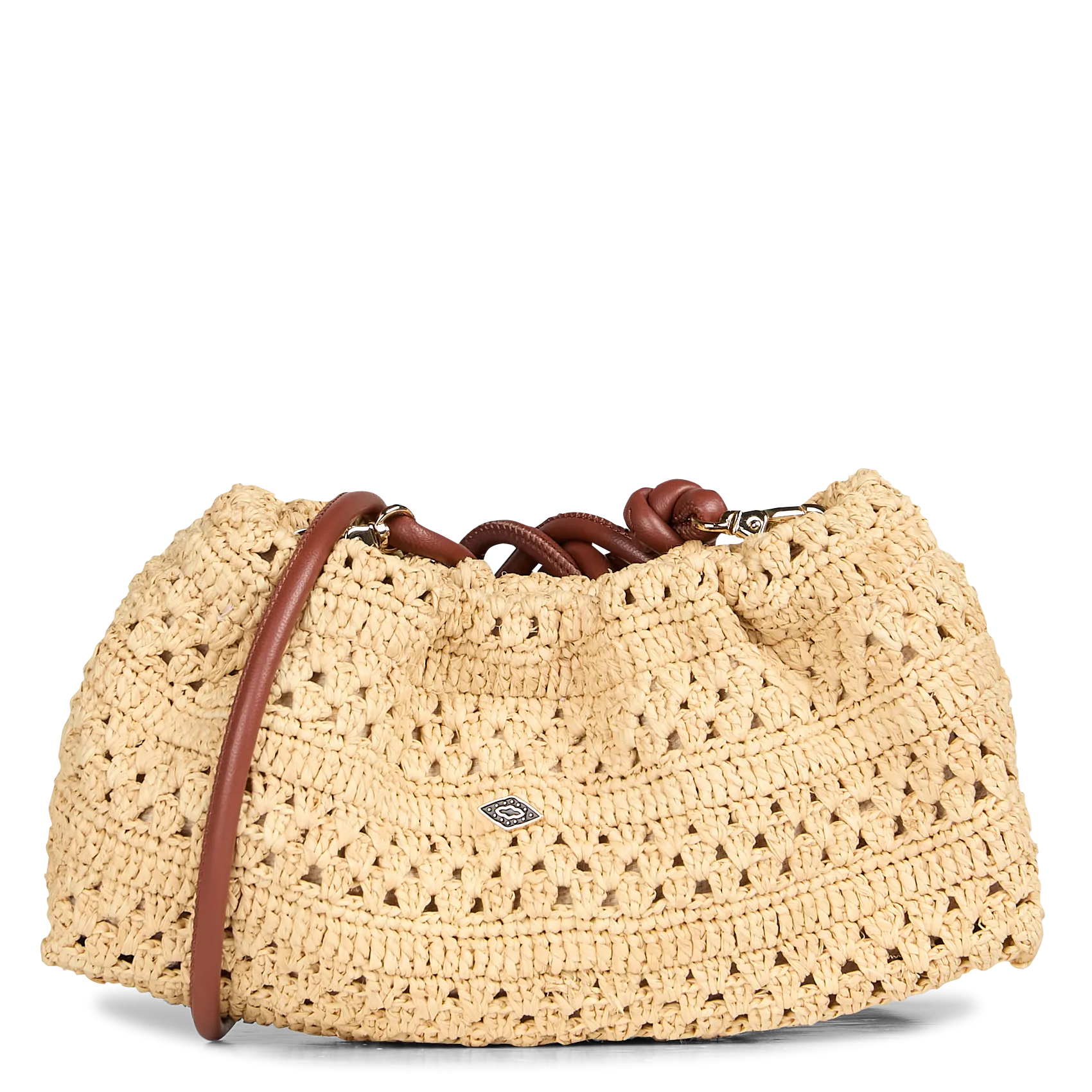 Sac bandoulière en raphia tressée Marron JUNE