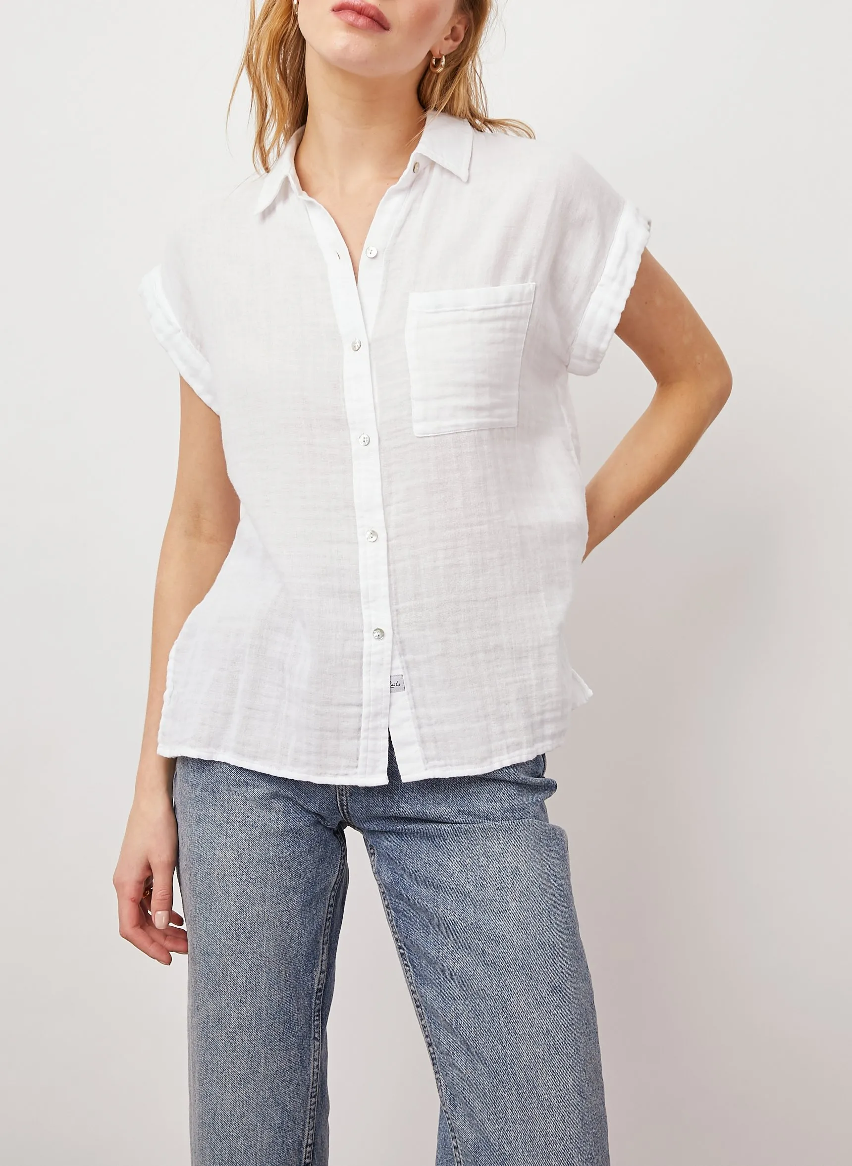 Chemise droite en coton bio Blanc WHITNEY