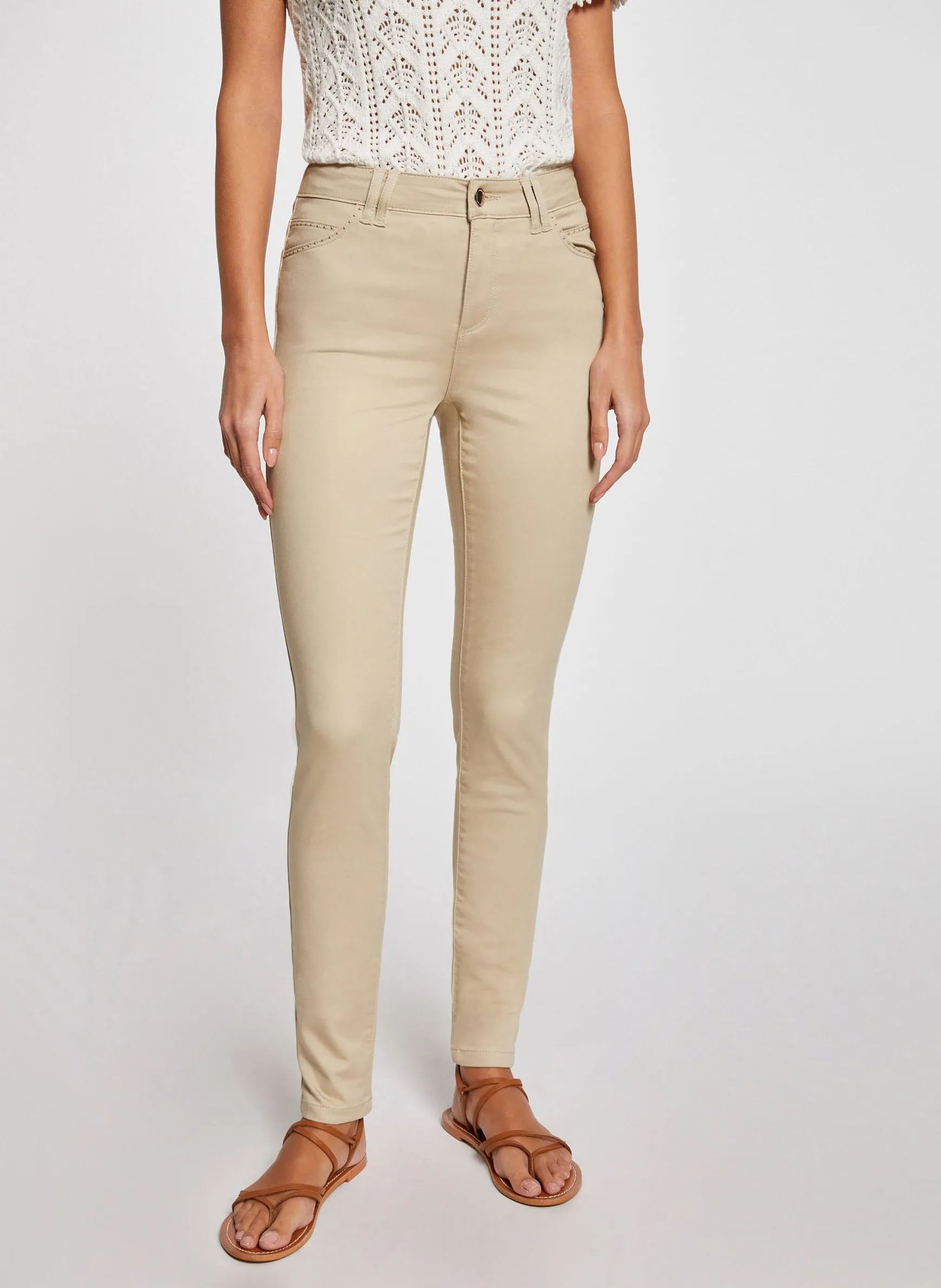 Jean skinny en coton mélangé Beige 241-PIOUBA