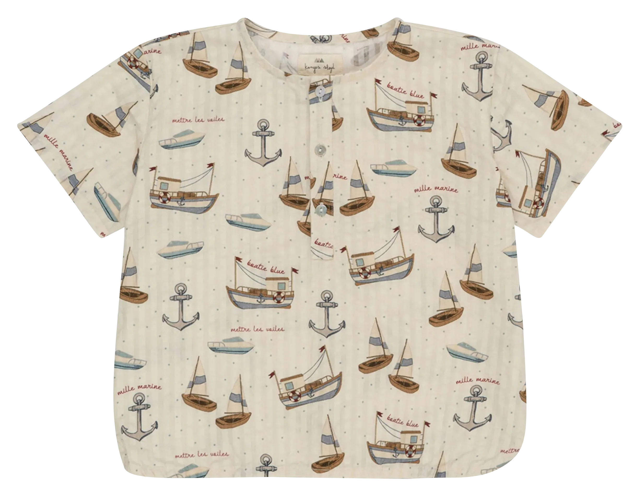 Chemise col rond imprimée en coton bio Beige