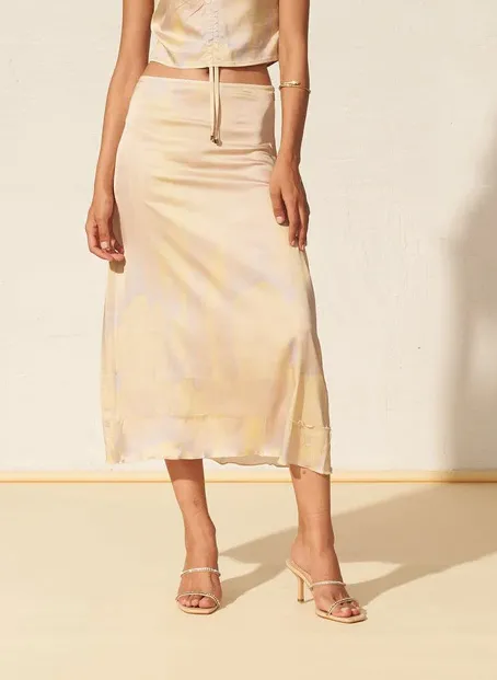 Jupe midi tie and dye satinée Multicolore PRUNE