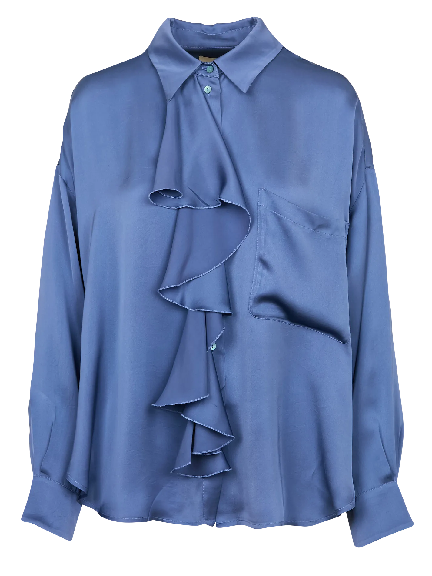 Chemise droite à volants en soie Blanc FUJITA