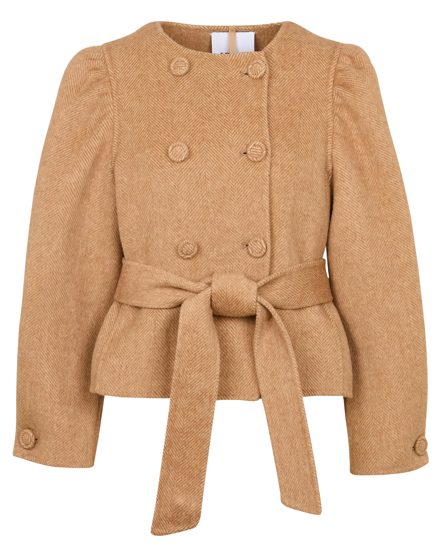 Manteau court droit en laine mélangée Beige LIBELLULA
