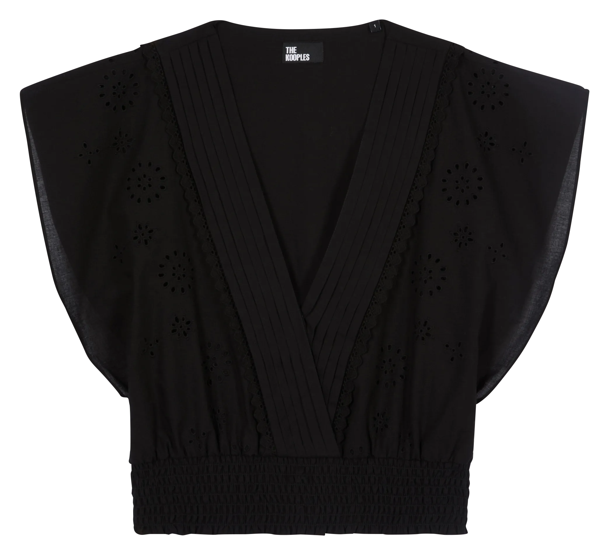 Top court brodé en coton Noir