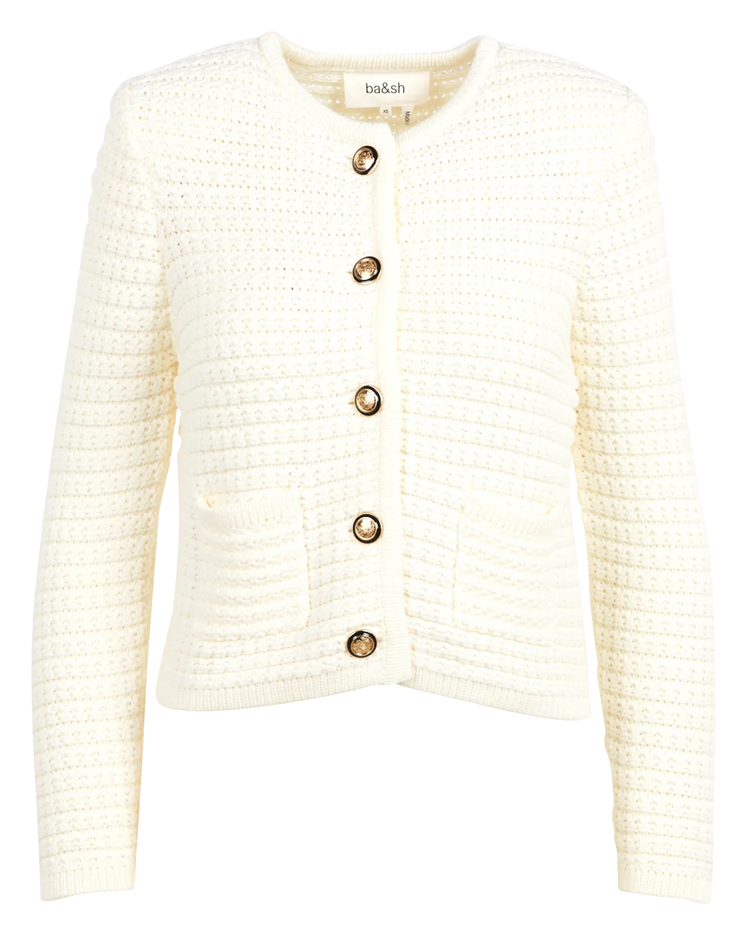 Gilet droit col rond en coton mélangé Beige GASPARD
