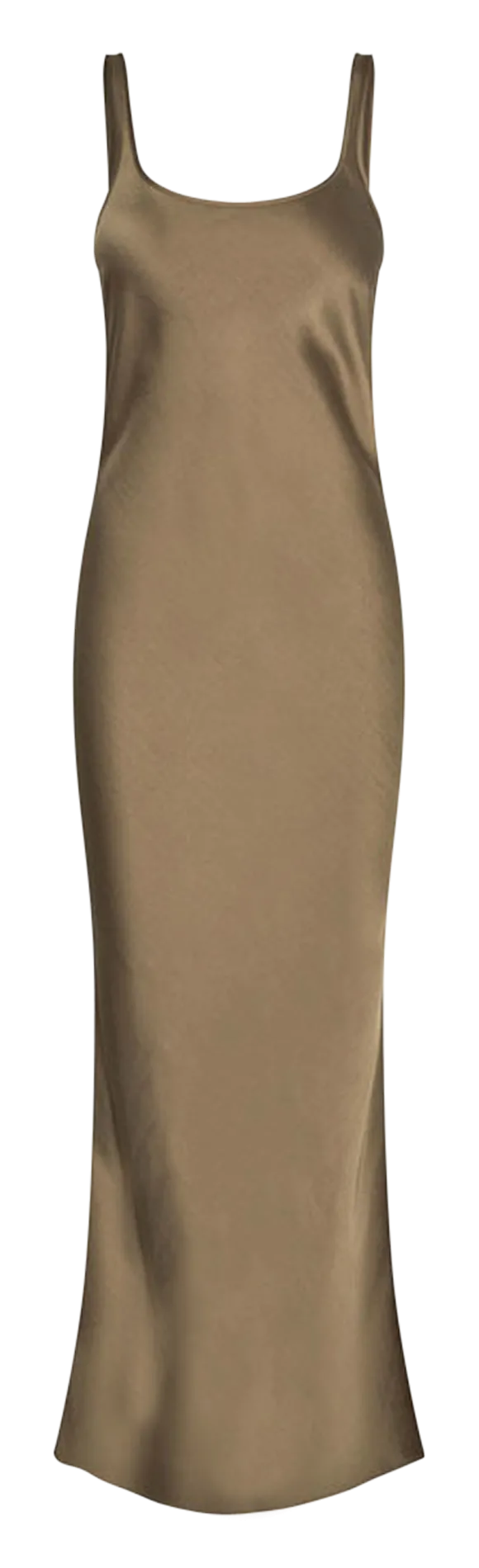 Robe longue ajustée encolure ronde en satin Vert SUNNA