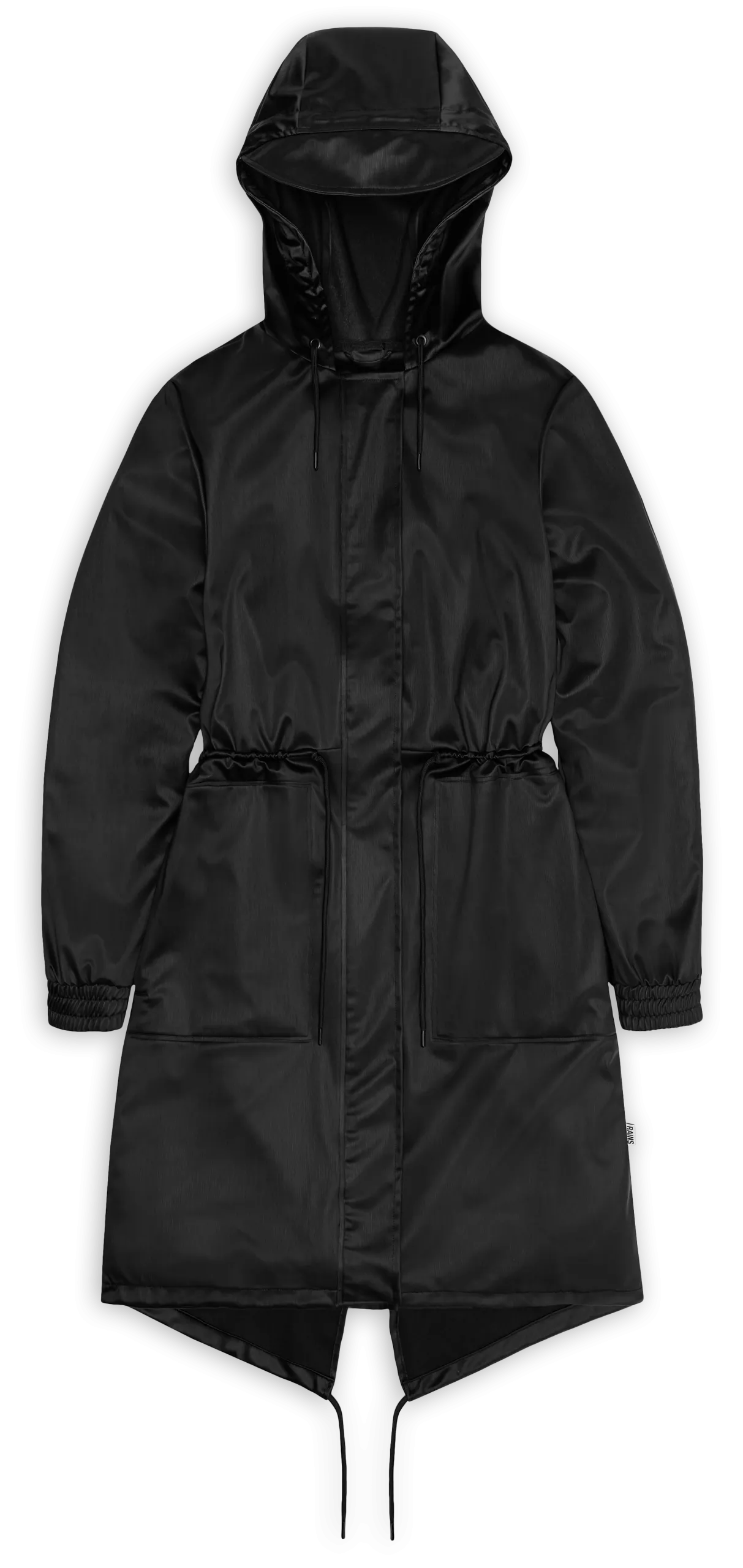 Imperméable droit col rond à capuche Noir STRING PARKA