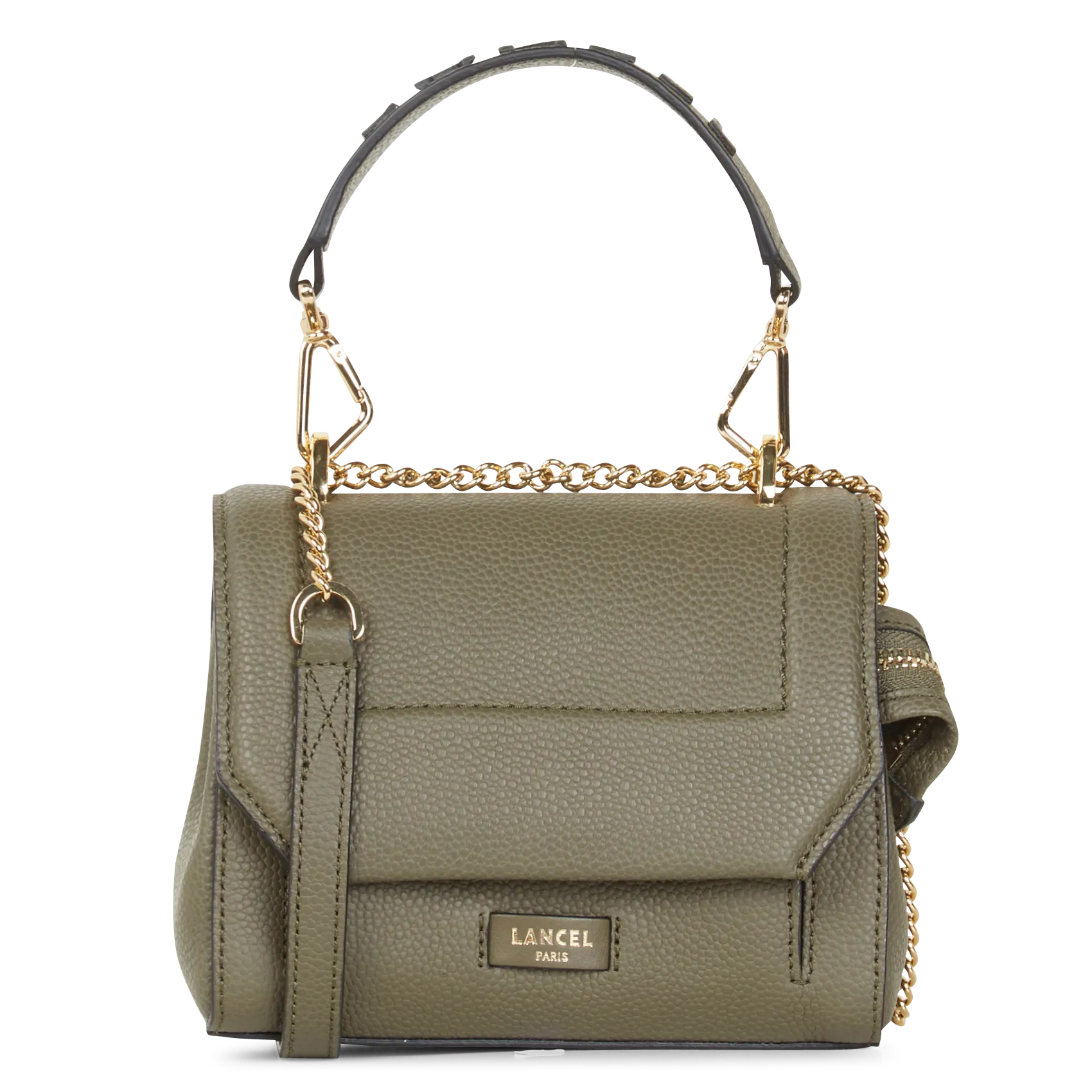 Sac à rabat petit modèle en cuir grainé Kaki NINON S