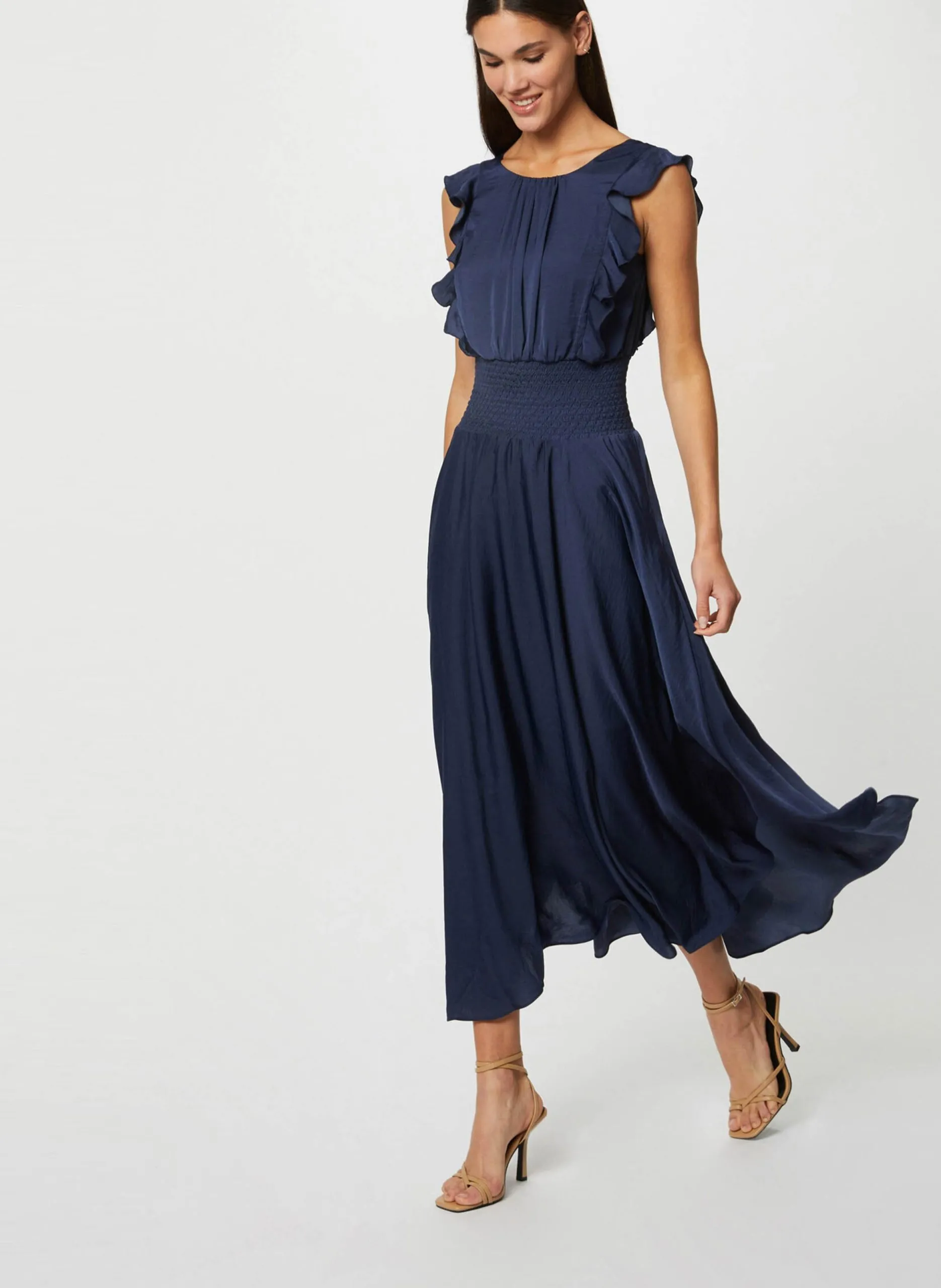 Robe longue taille smockée Bleu 191-RWENDY.N