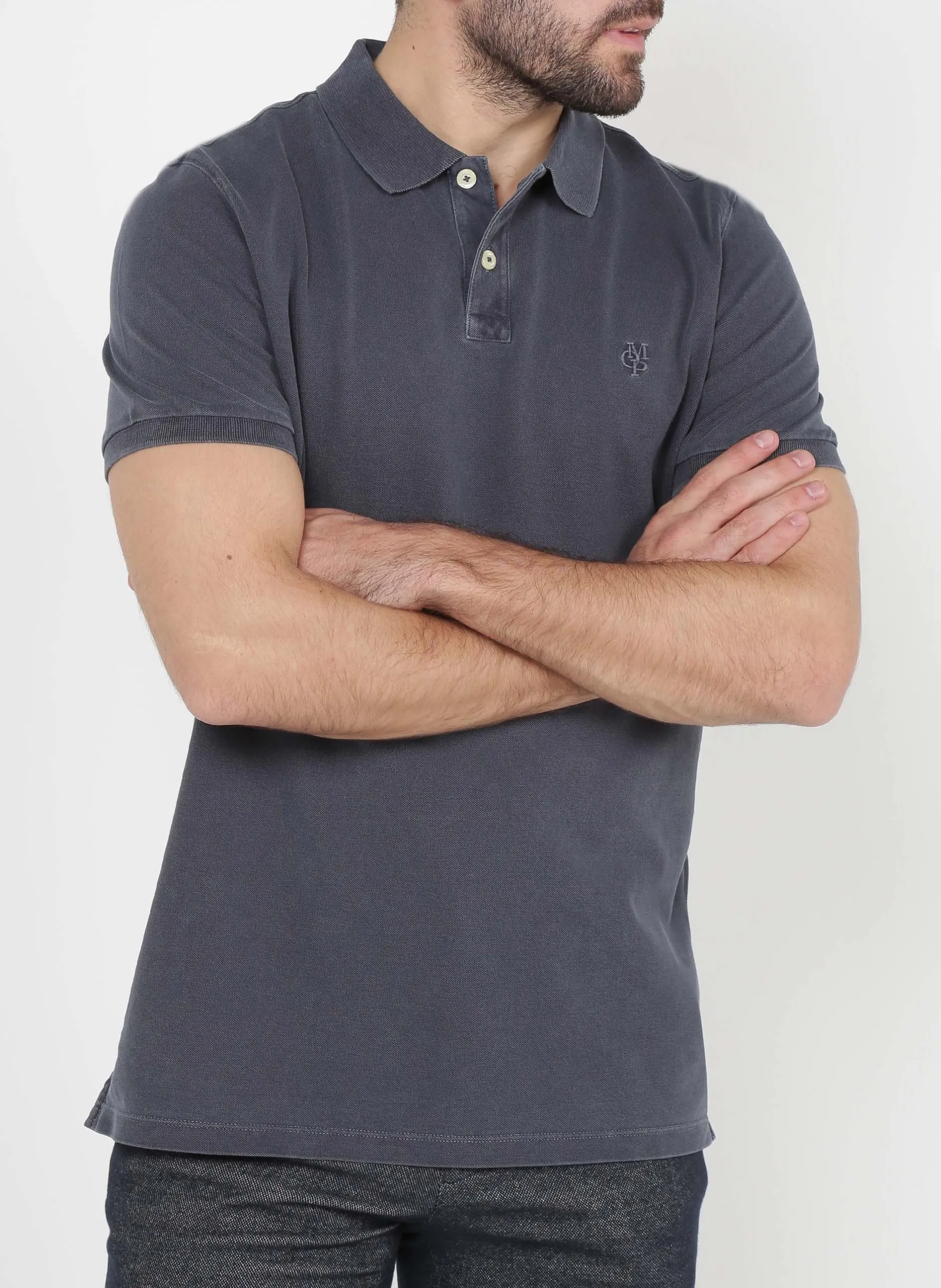 Polo regular-fit brodé en coton piqué Bleu