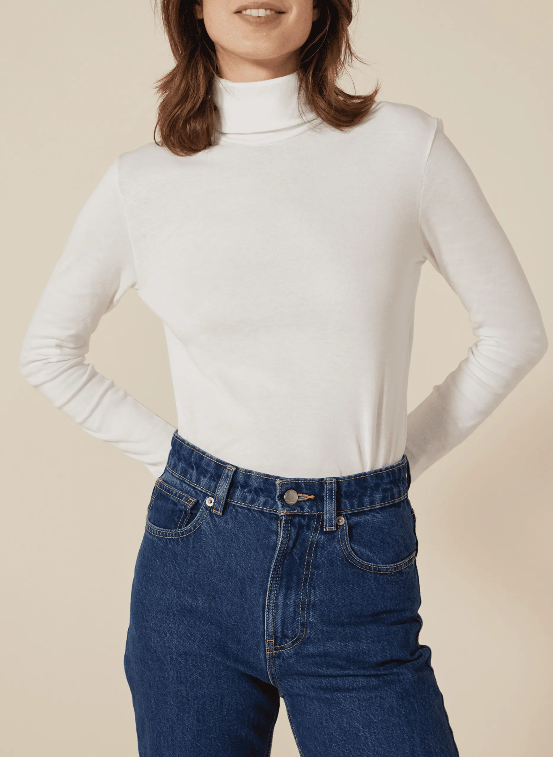 Tee-shirt col roulé en coton Blanc