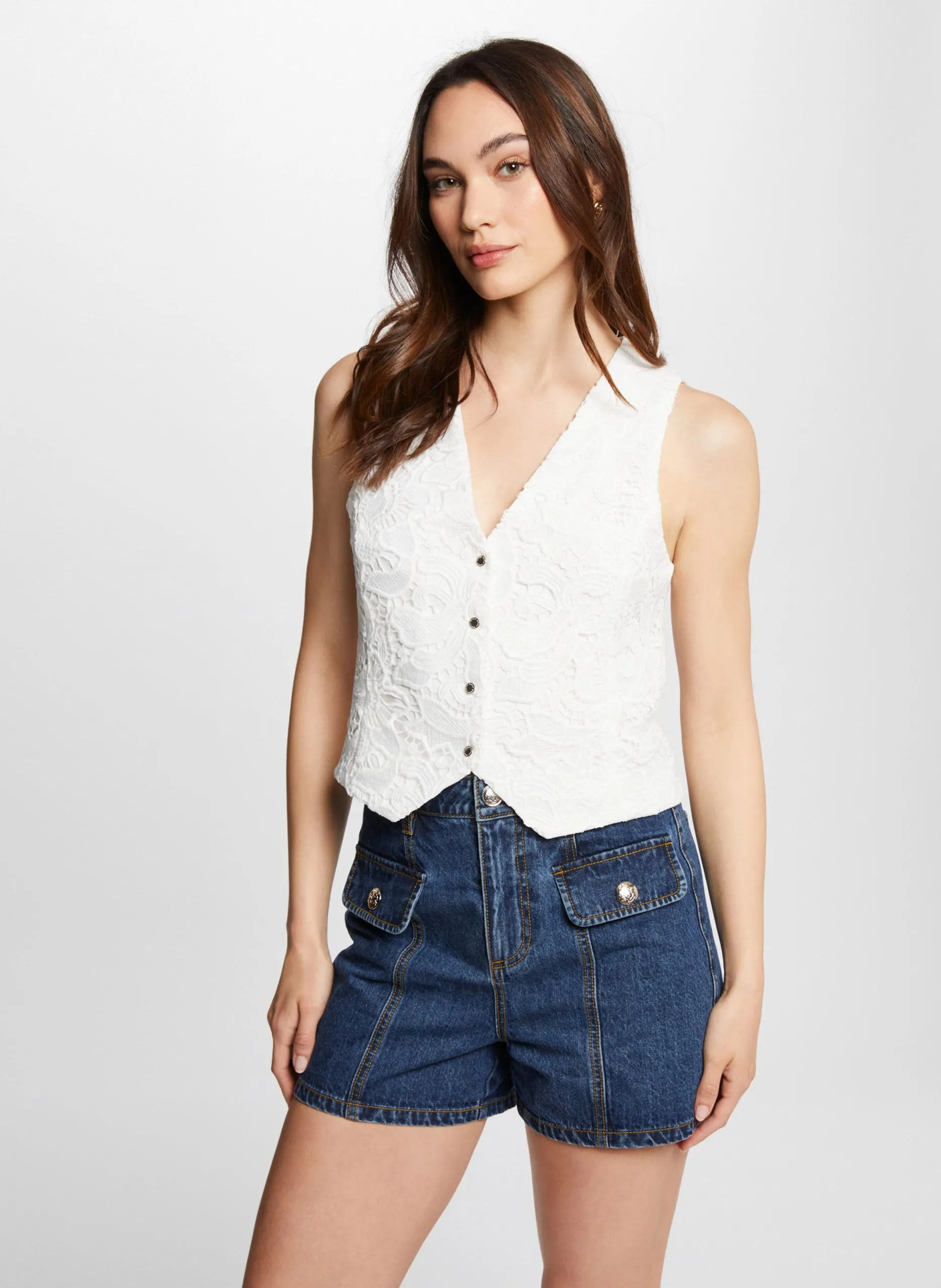 Gilet sans manches cintré à col V Blanc 242-ONFLEU