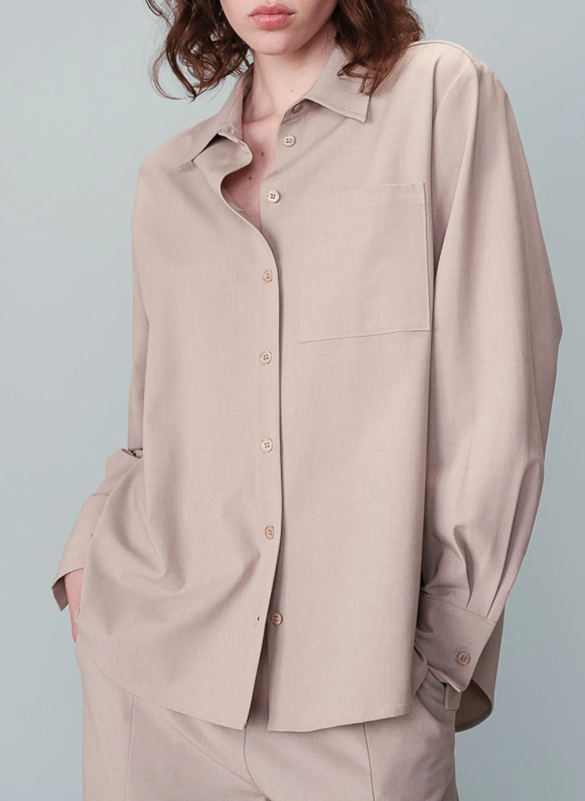 Chemise droite manches longues Beige NONO