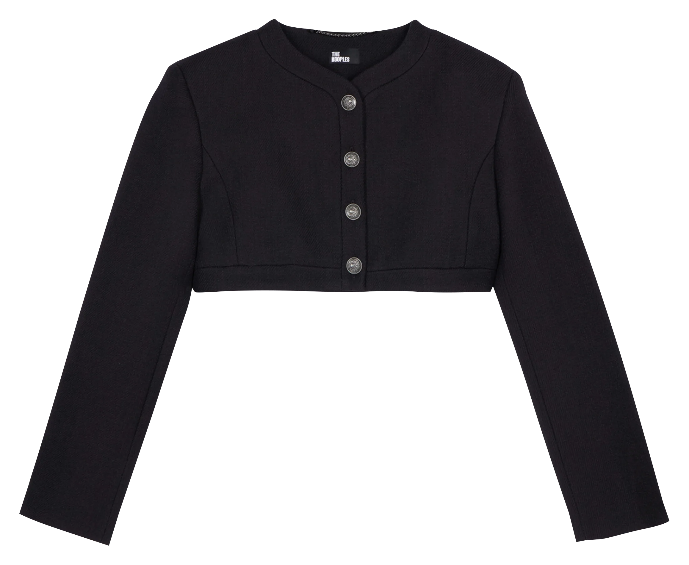 Veste col rond droite en laine et coton mélangé Noir