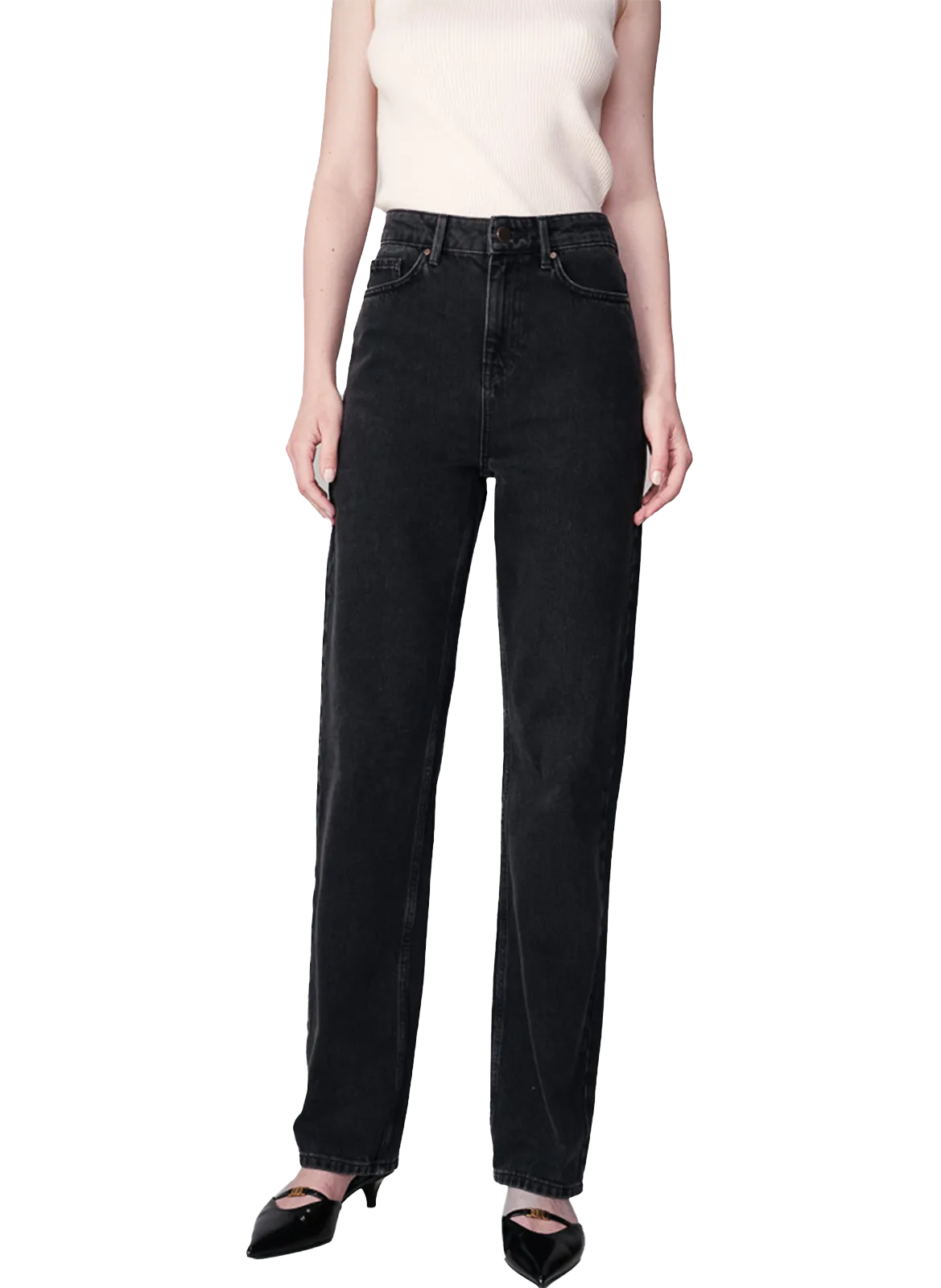 Jean droit taille haute en coton Noir 82