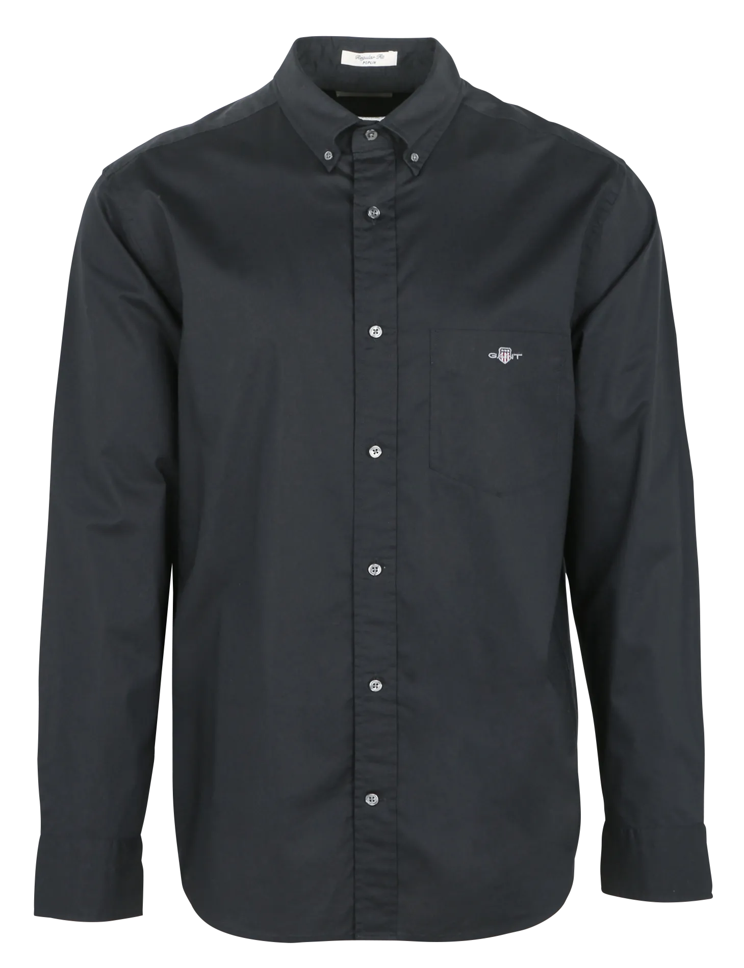 Chemise droite col américain en coton recyclé Noir