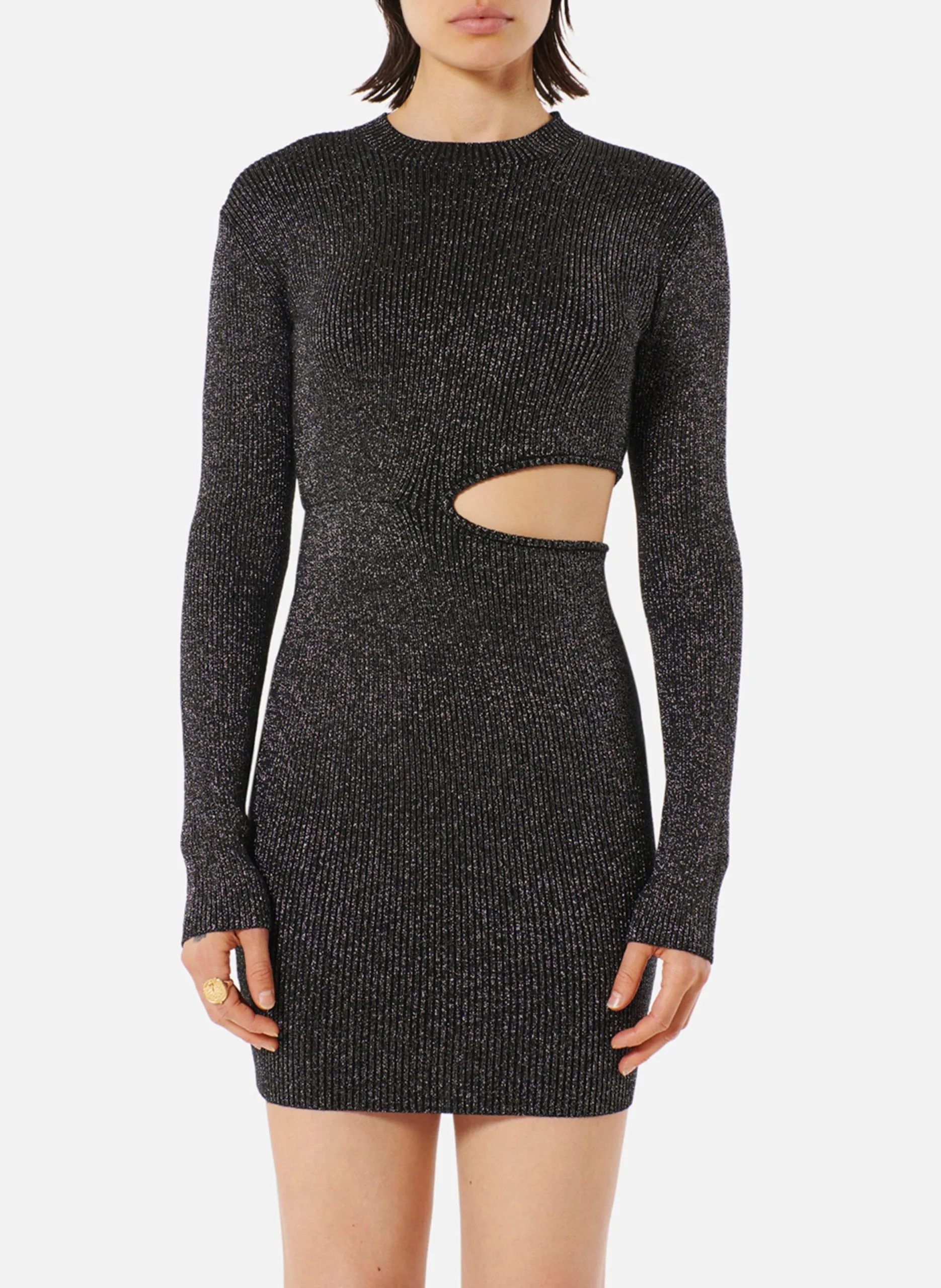 Robe courte col montant en maille ajustée Argent JACKSON