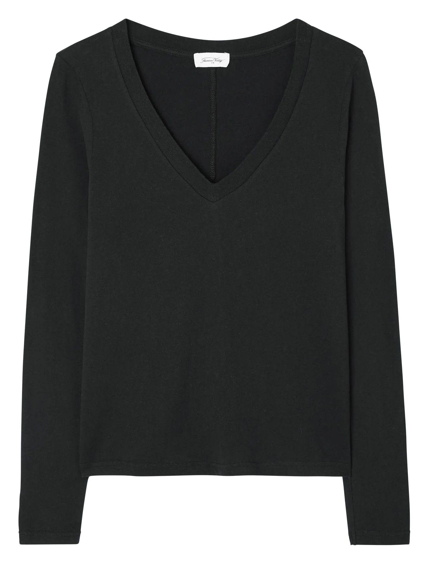 Tee-shirt col V droit en coton Noir GAMIPY