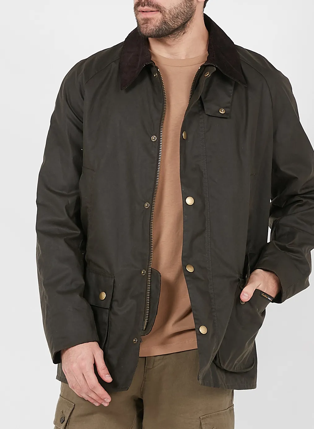 Manteau col classique en coton ciré Kaki ASHBY