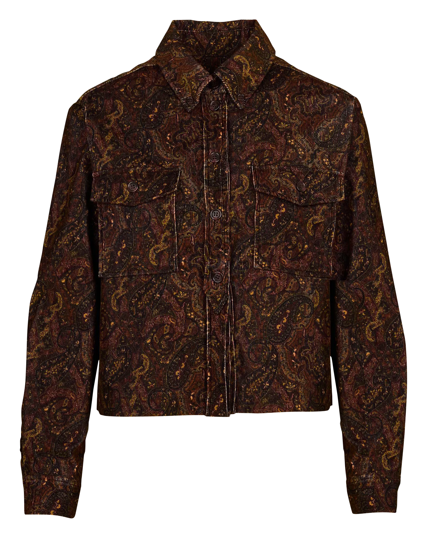 Chemise courte velours côtelé imprimé Marron BECKA