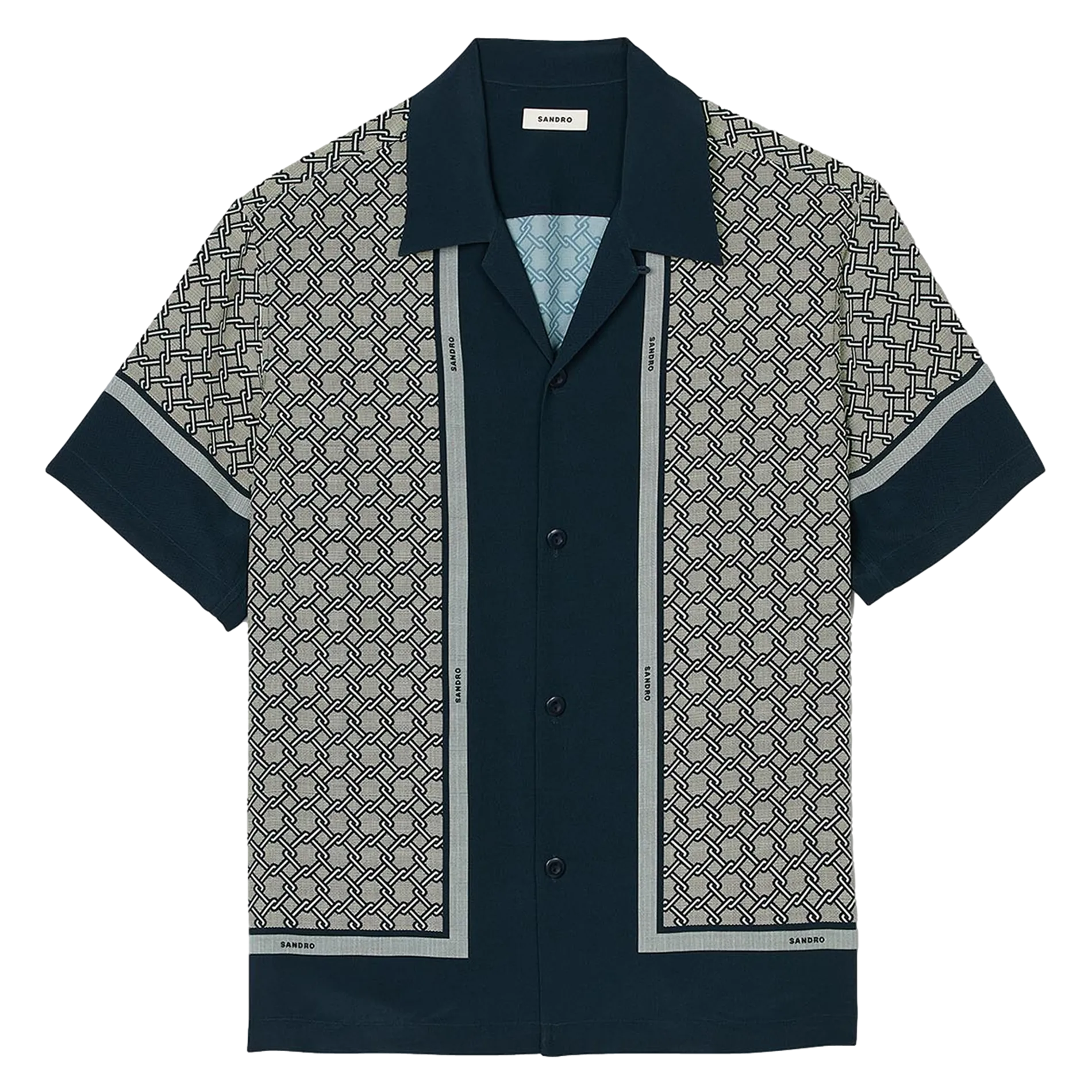 Chemise fluide col cubain imprimée Bleu