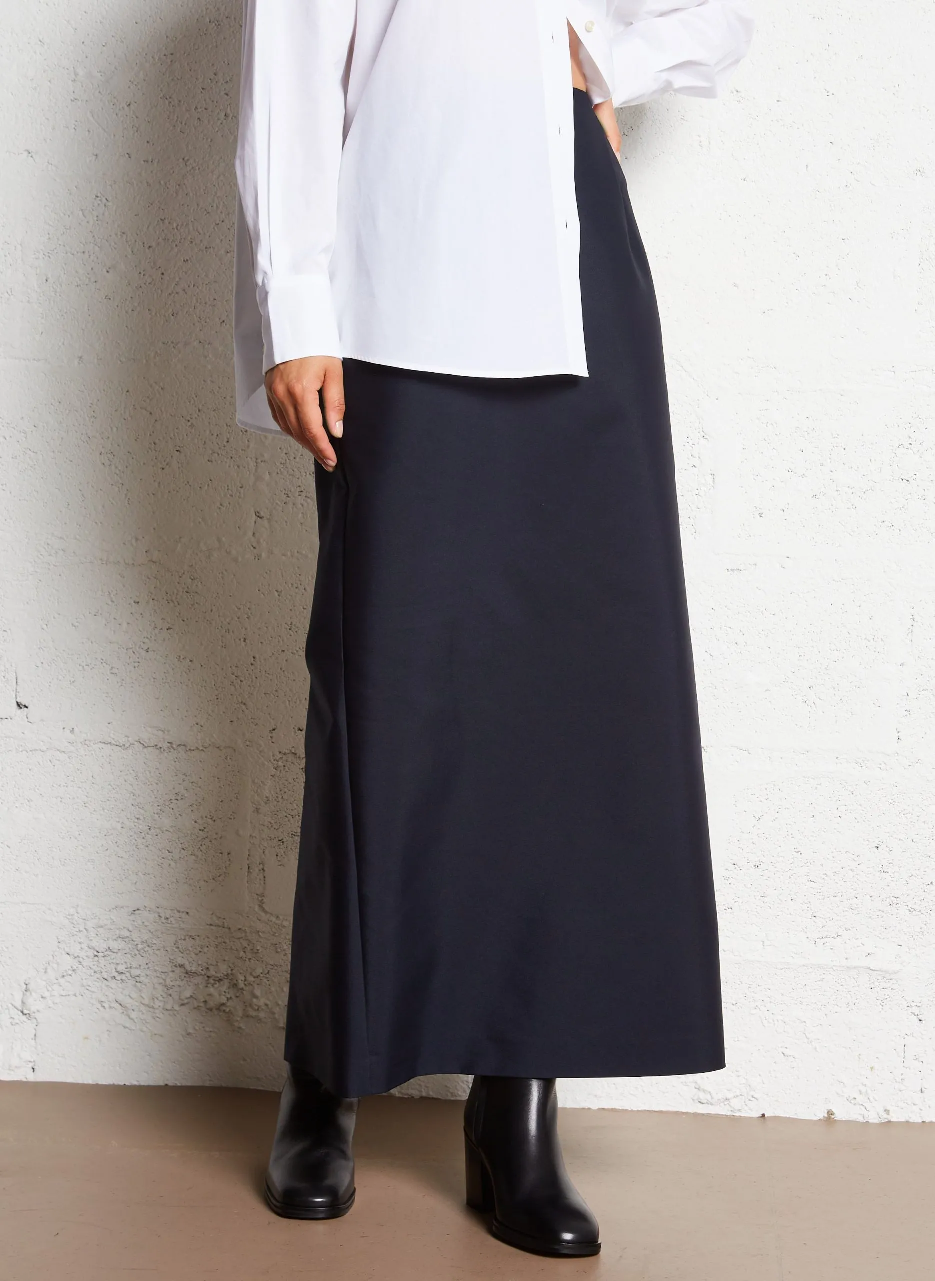 Jupe longue droite en coton mélangé Bleu SLOAN