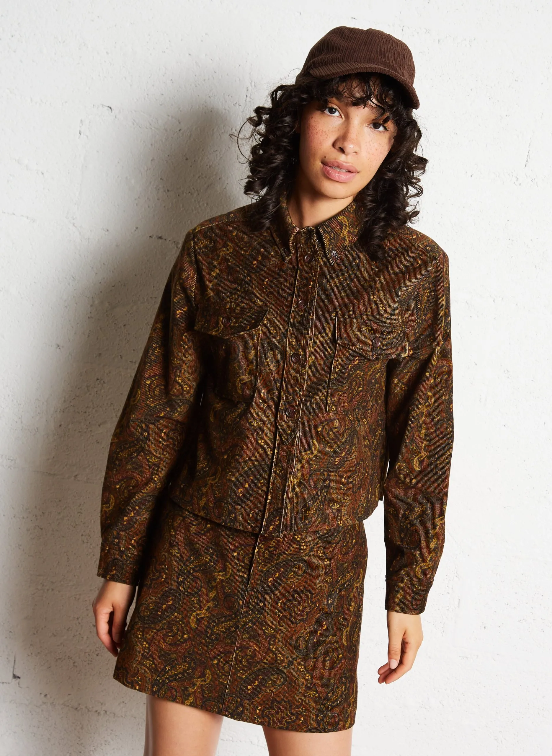 Jupe courte évasée en coton Marron AMANDA