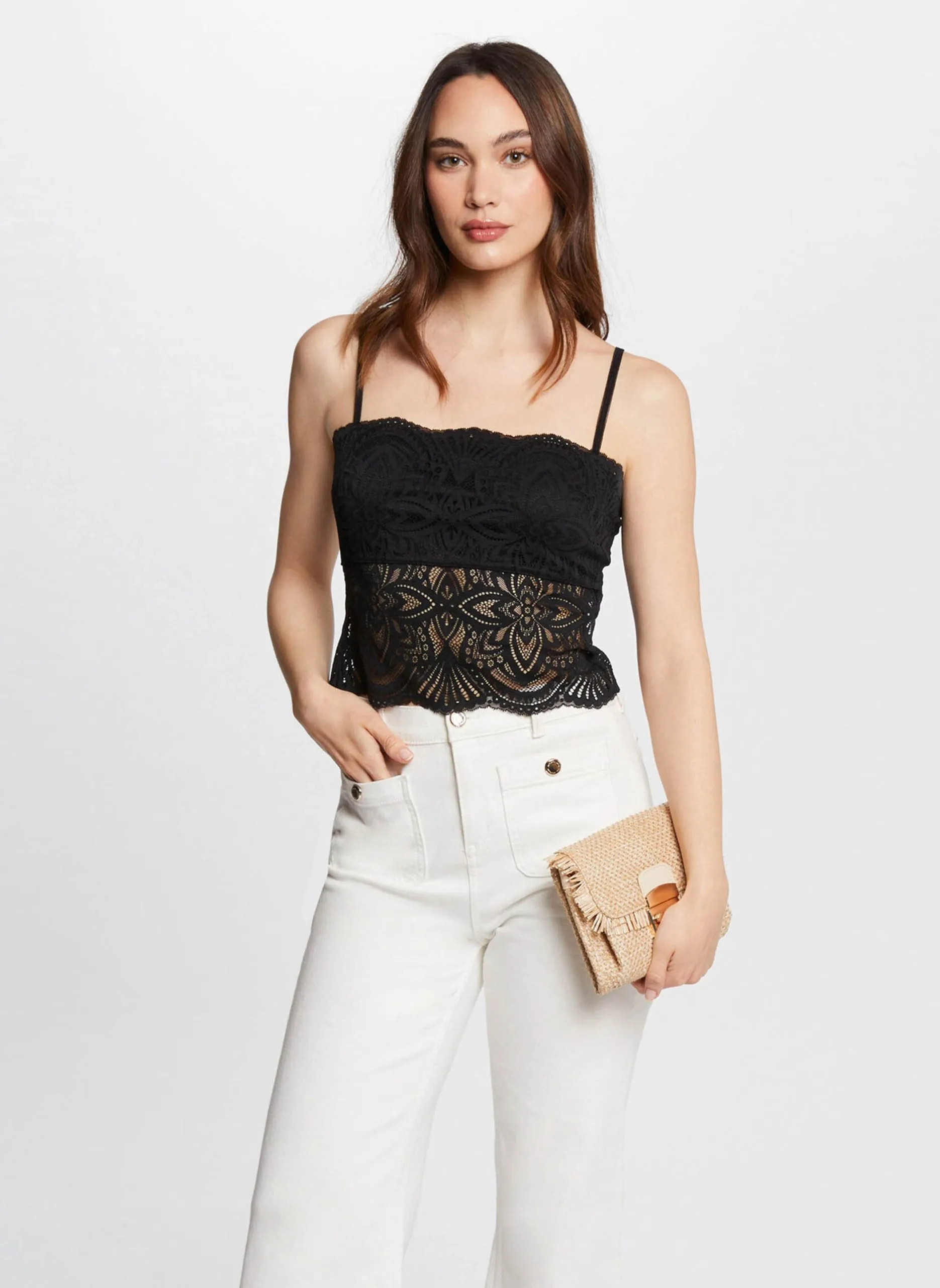 Débardeur bretelles fines en dentelle Marron 242-BINGO