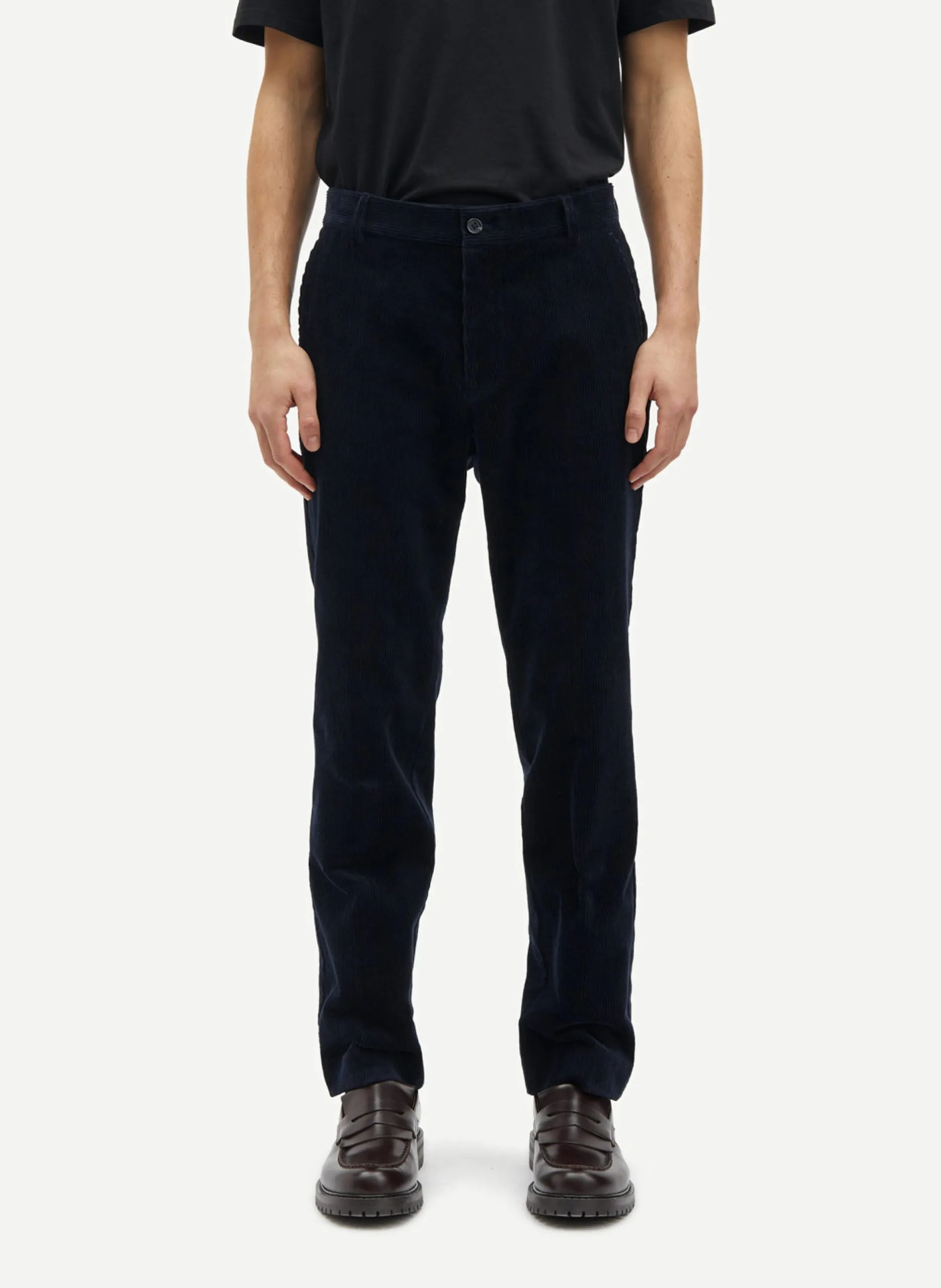 Pantalon droit en velours de coton bio Bleu FELIX