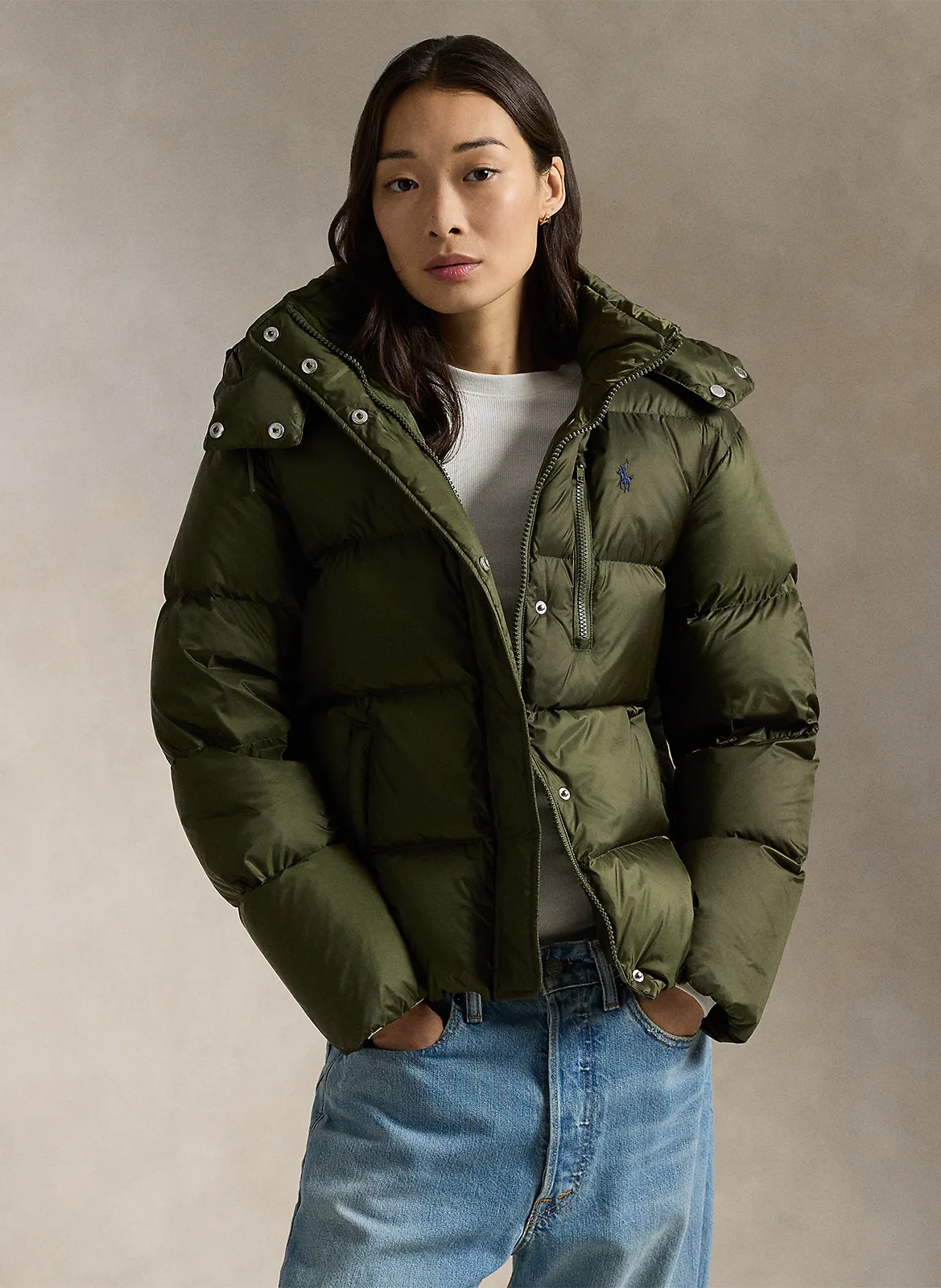 Doudoune col montant à capuche Vert