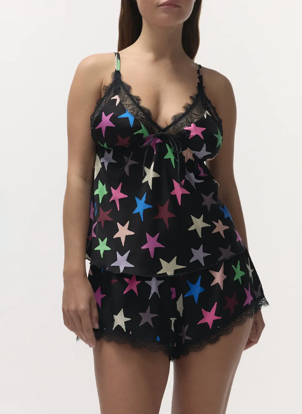 Caraco à dentelle imprimé Noir LOVE LACE LONG