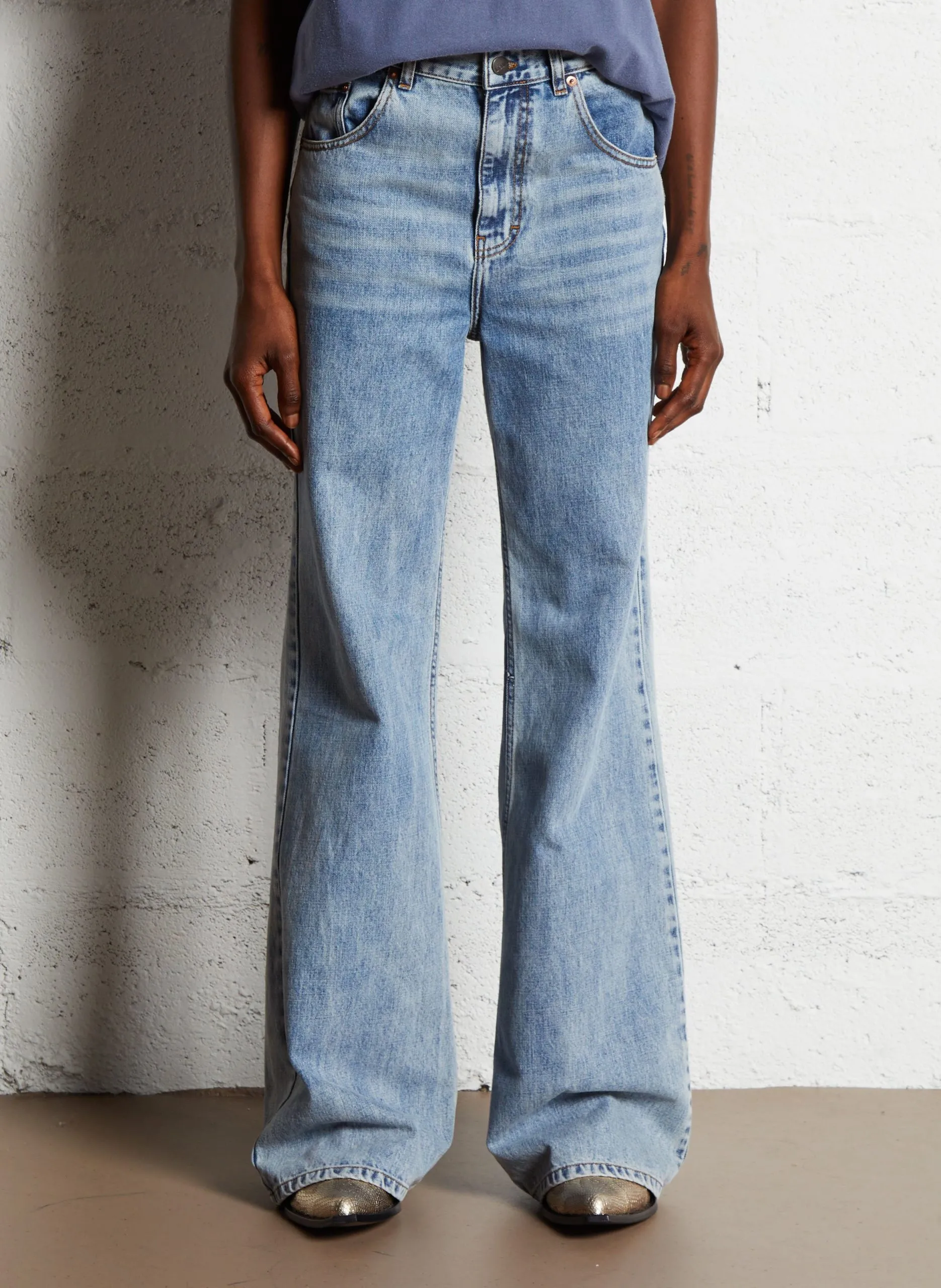 Jean flare délavé en coton Bleu TYLER