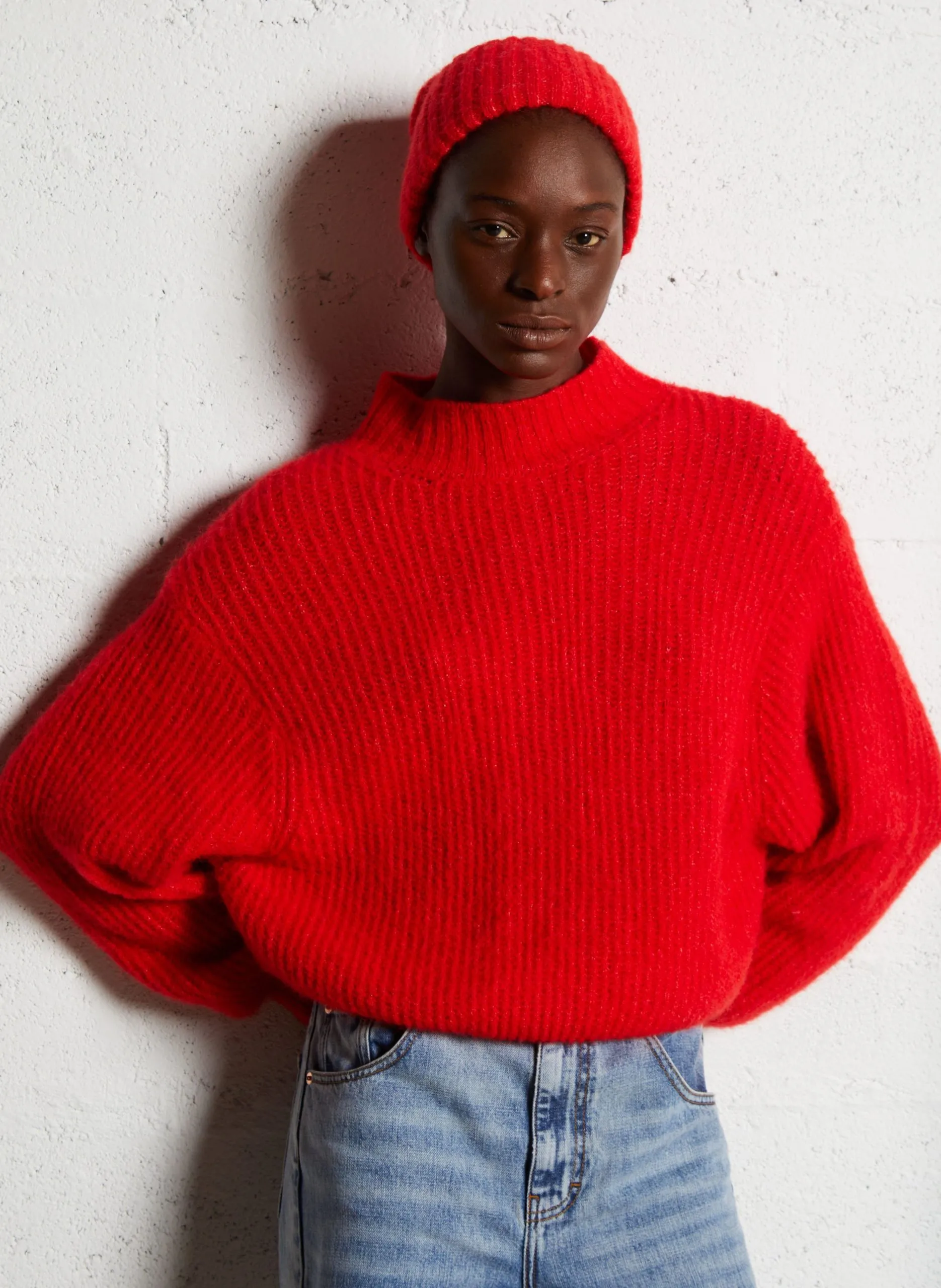 Pull oversize col montant Rouge EAST