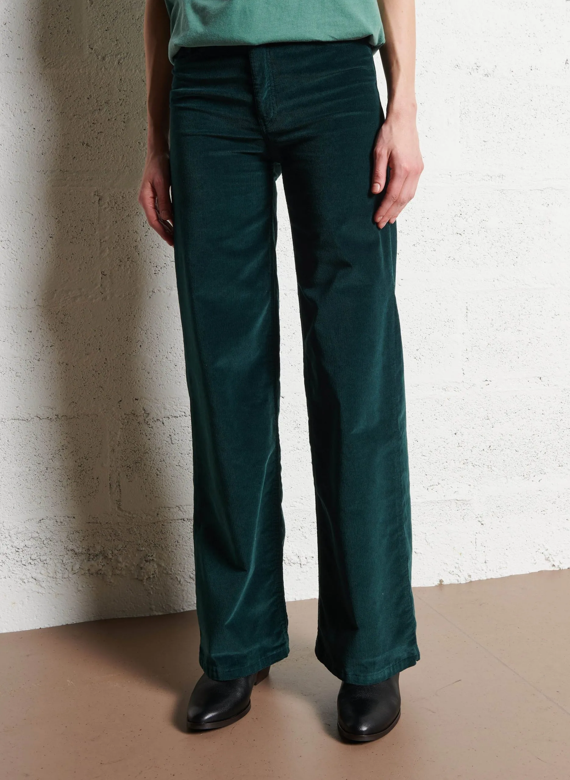 Pantalon large en velours Vert COTTAGE PAULA