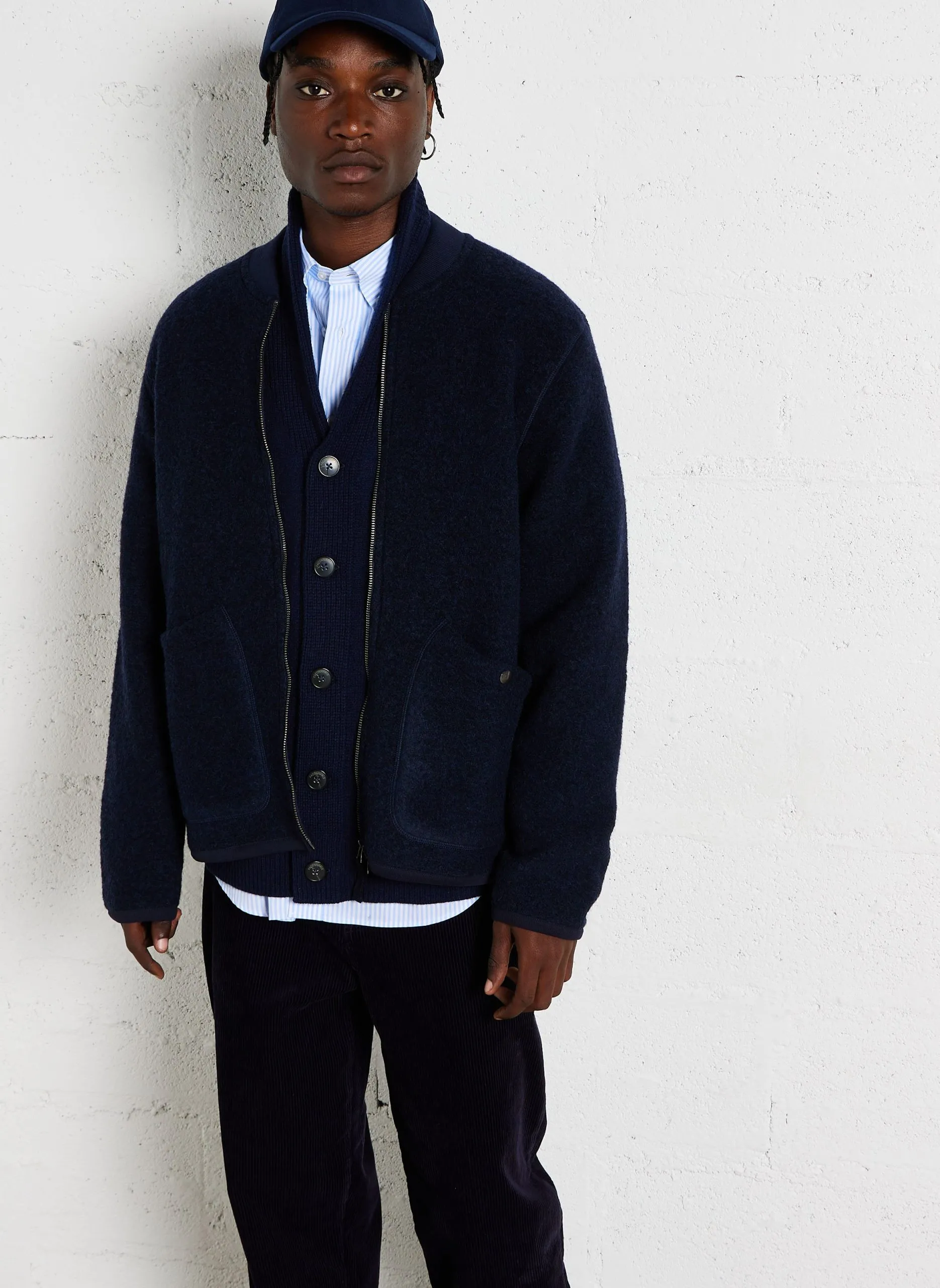 Manteau zippé en laine mélangée Bleu DAVID