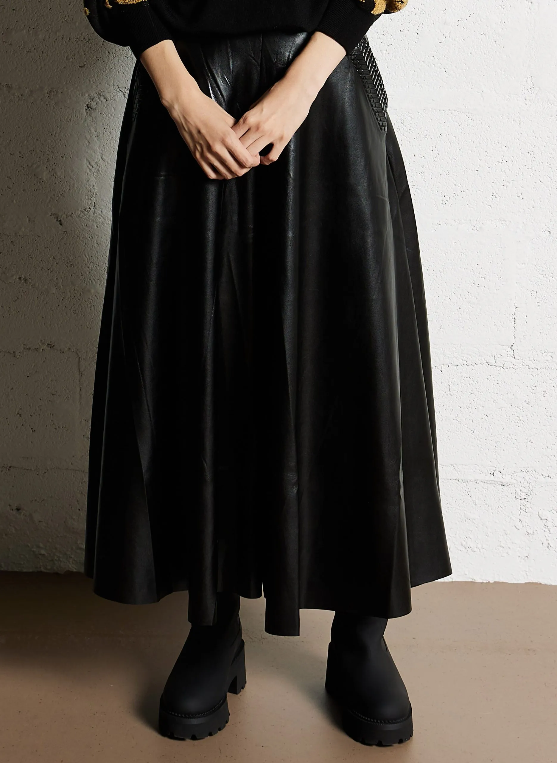 Jupe midi évasée effet cuir Noir LIM