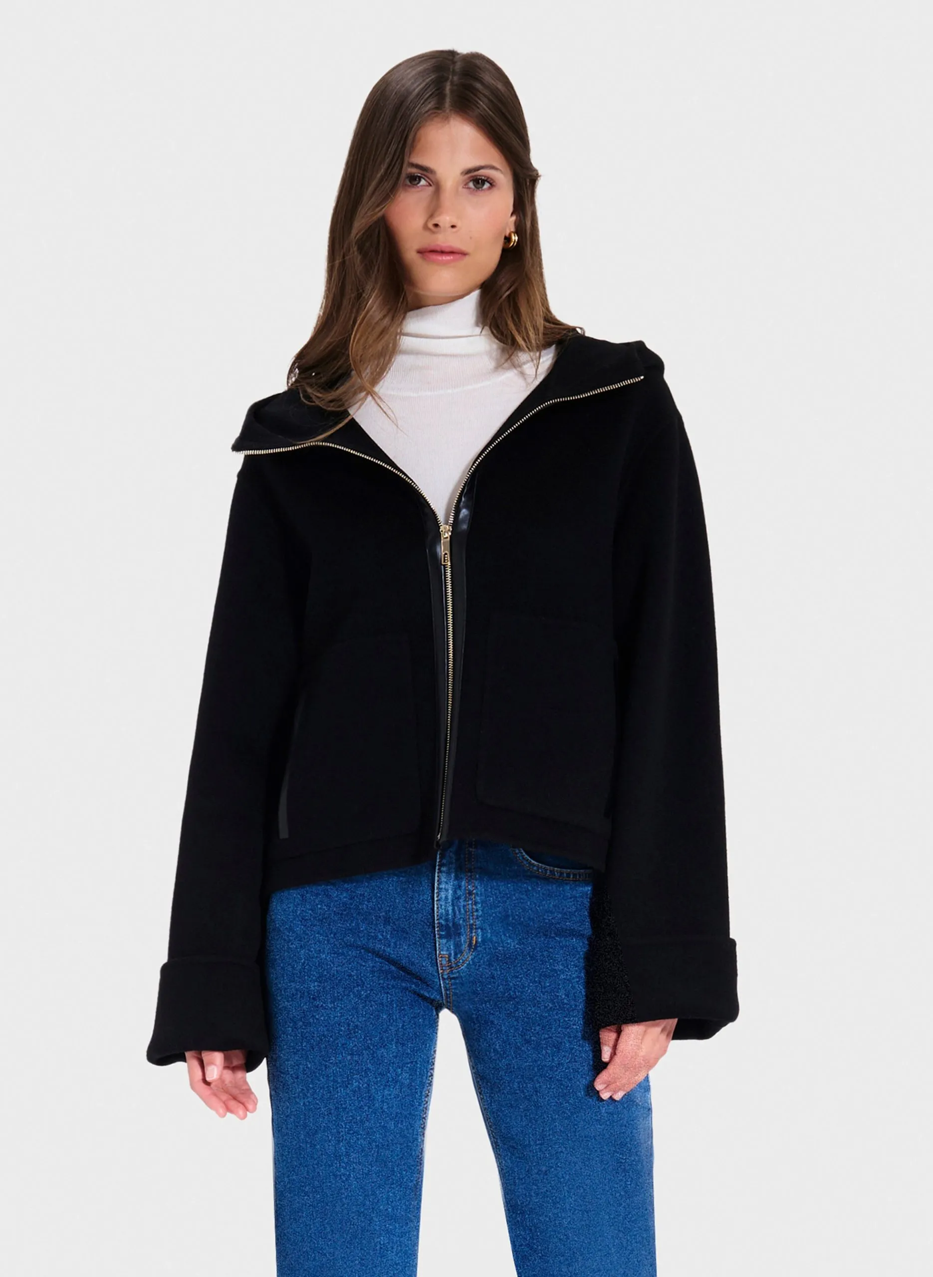 Veste col montant en laine mélangée Noir MARJY