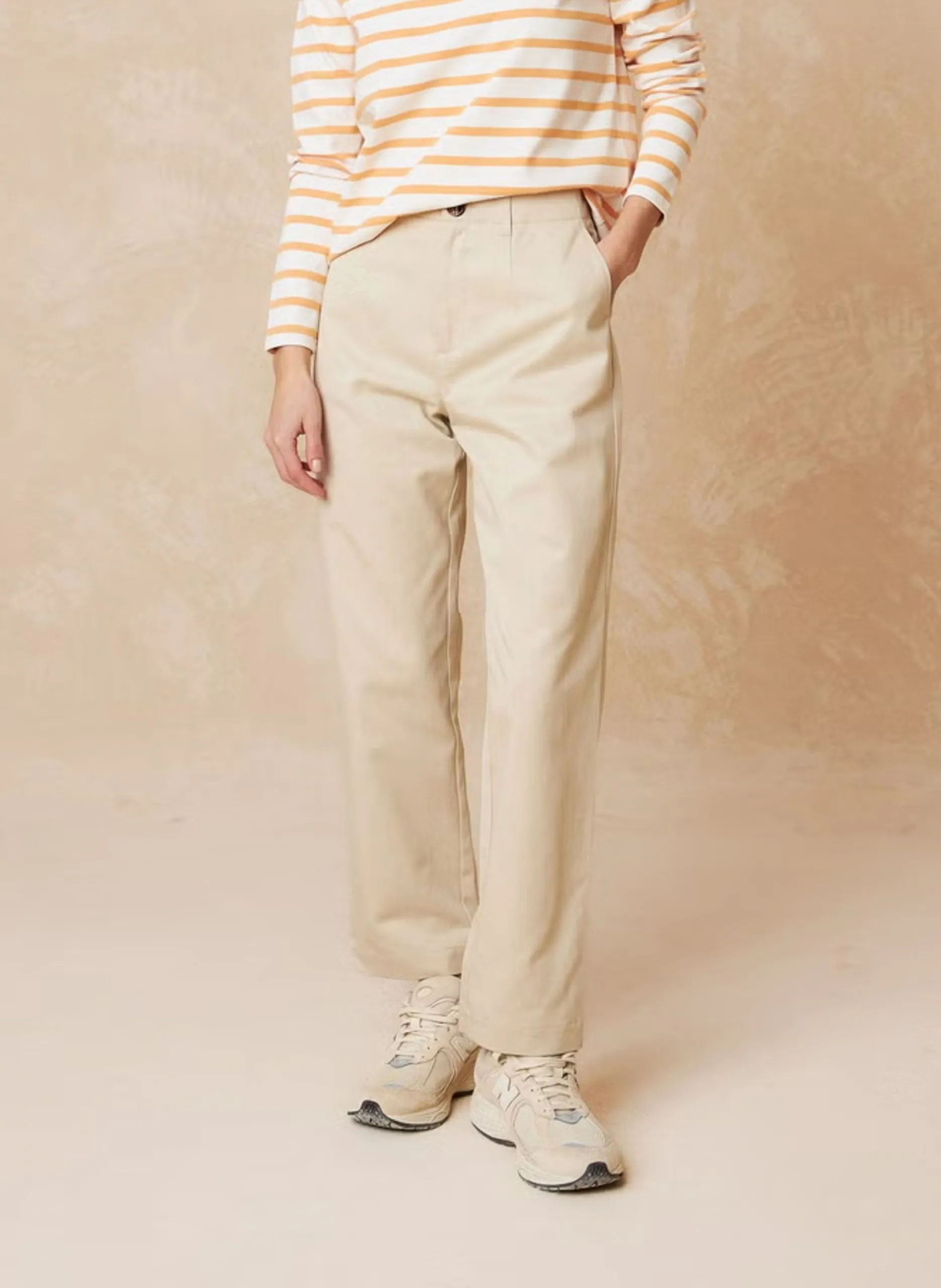 Pantalon droit en coton mélangé Beige LUCAS