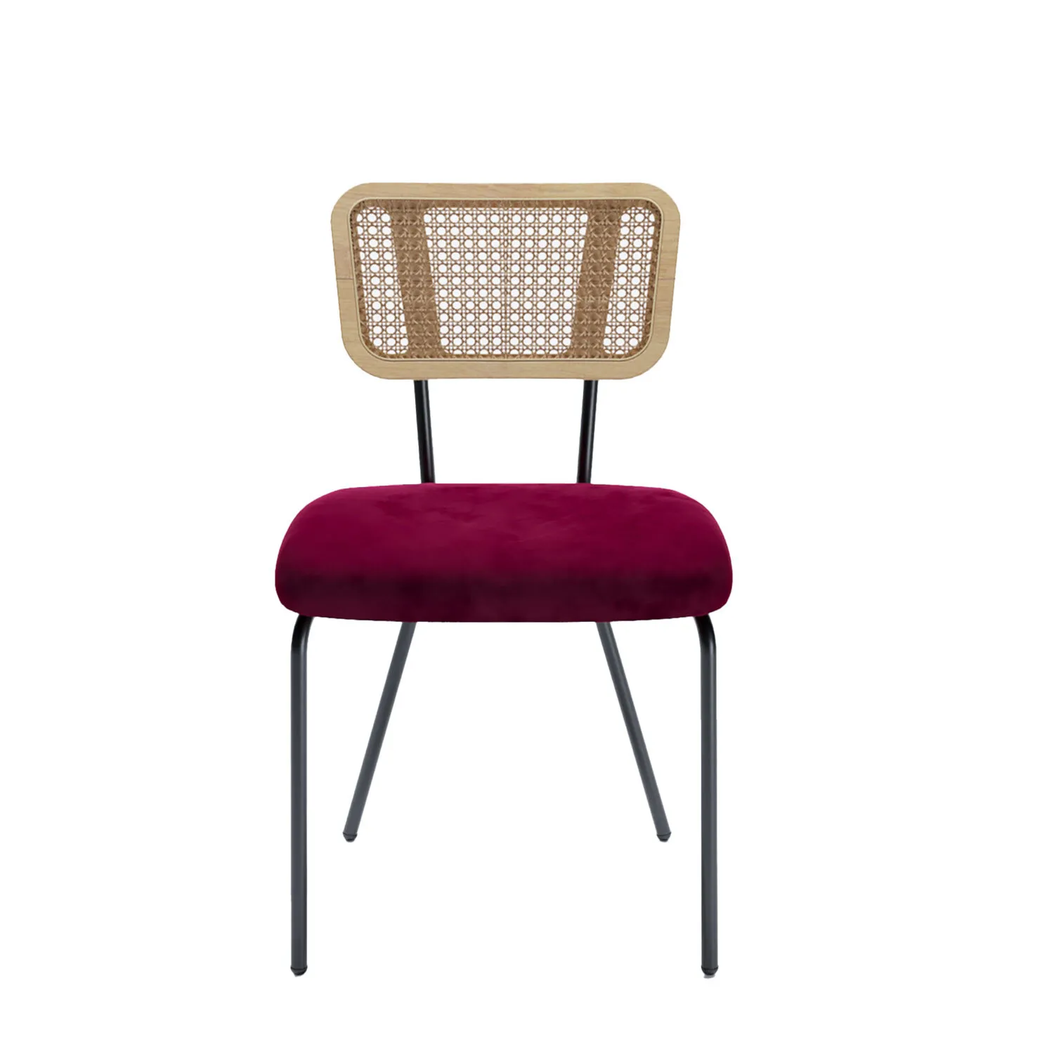 Lot de 2 chaises dossier rotin coussin velours Rouge SOFIA